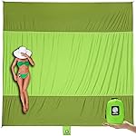 WEKAPO Beach Blanket - Sandproof Waterproof Extra Large Beach Mat | Oversized Sand-Free Lightweight Quick-Drying | Beach Vacation Essentials with Stakes & Corner Pockets (Green, 9x10 FT)