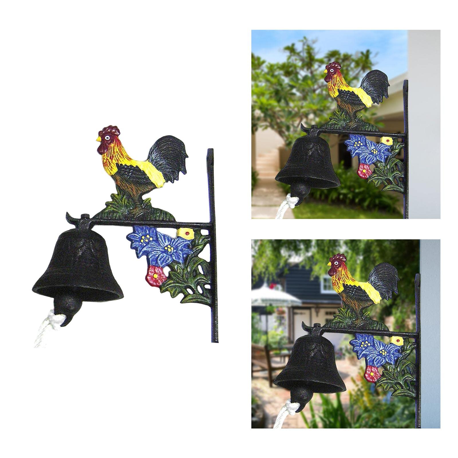 LOVIVER Campana de Pared de Hierro Fundido rústico, Campana de Puerta de Gallo Que sacude manualmente Decorativa Colgante para la decoración de la
