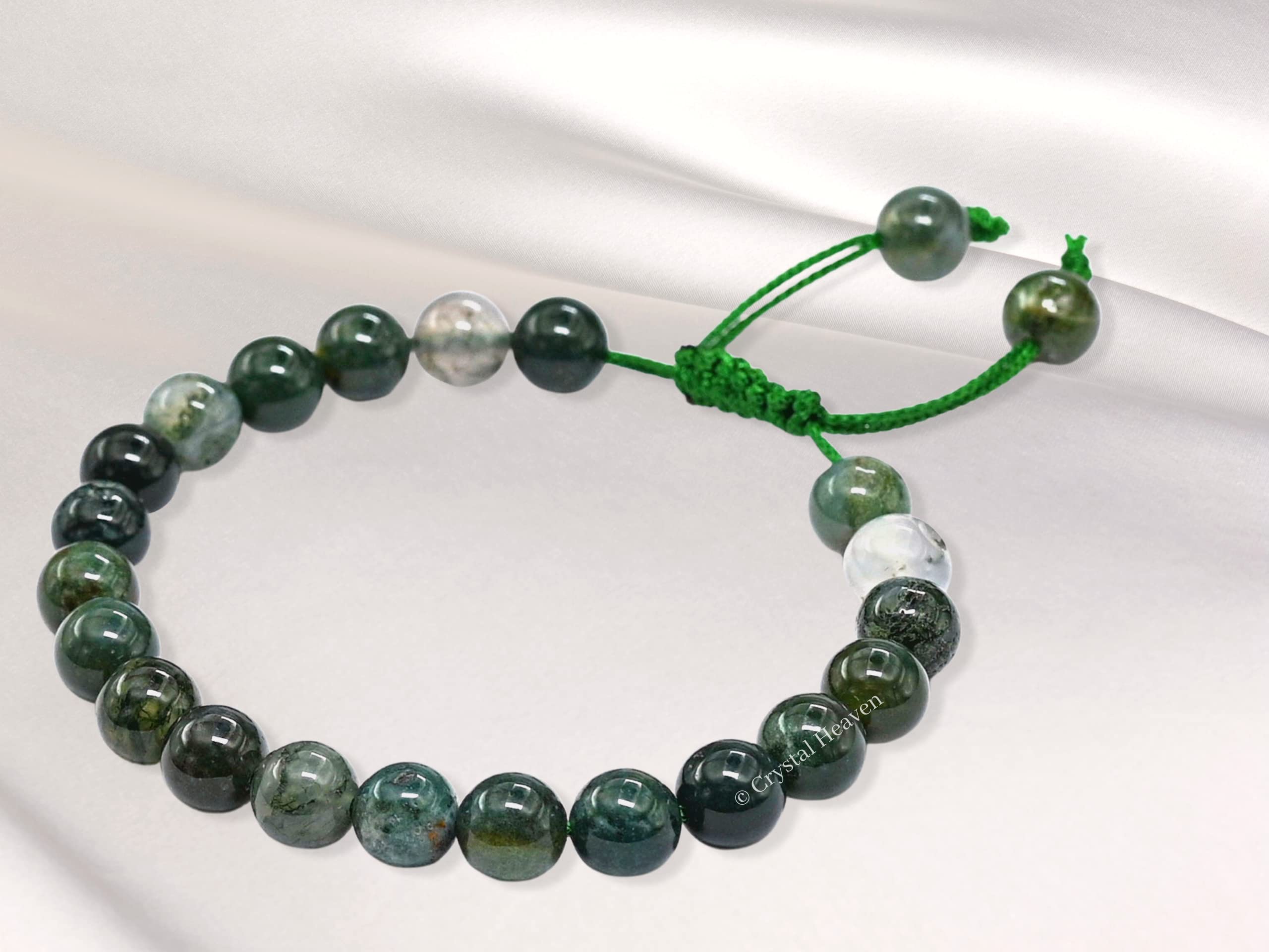 Crystal Heaven Certified Natural Healing Crystal Bracelet for Women Men - AAA Grade Original Healing Gemstone Adjustable Bracelet for Yoga Reiki Meditation Feng Shui (Moss Agate) 4
