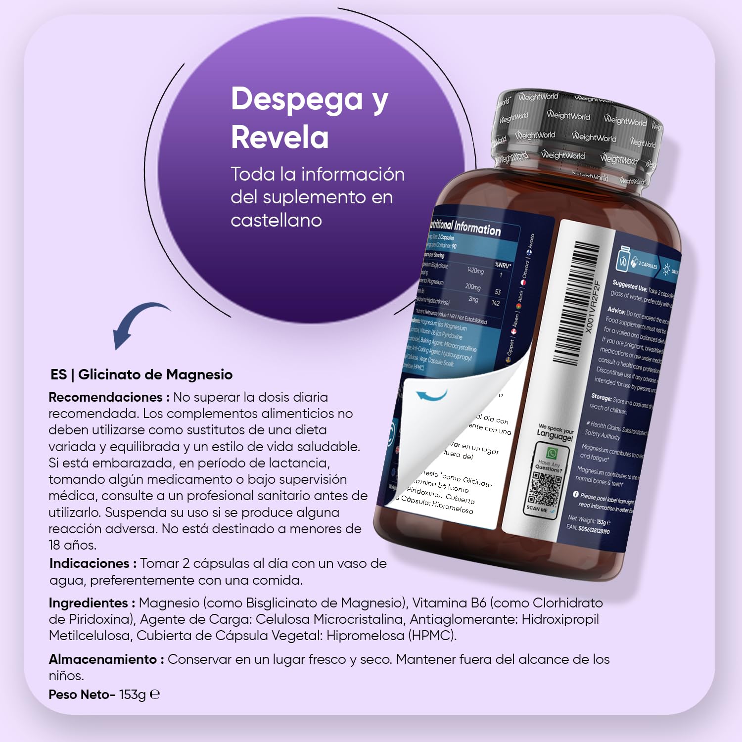 Glicinato de Magnesio 1422mg con Vitamina B6-180 Cápsulas Veganas que Aportan 200mg de Magnesio Puro - 3 Meses de Suministro, Sin OGM ni Estearato de Magnesio