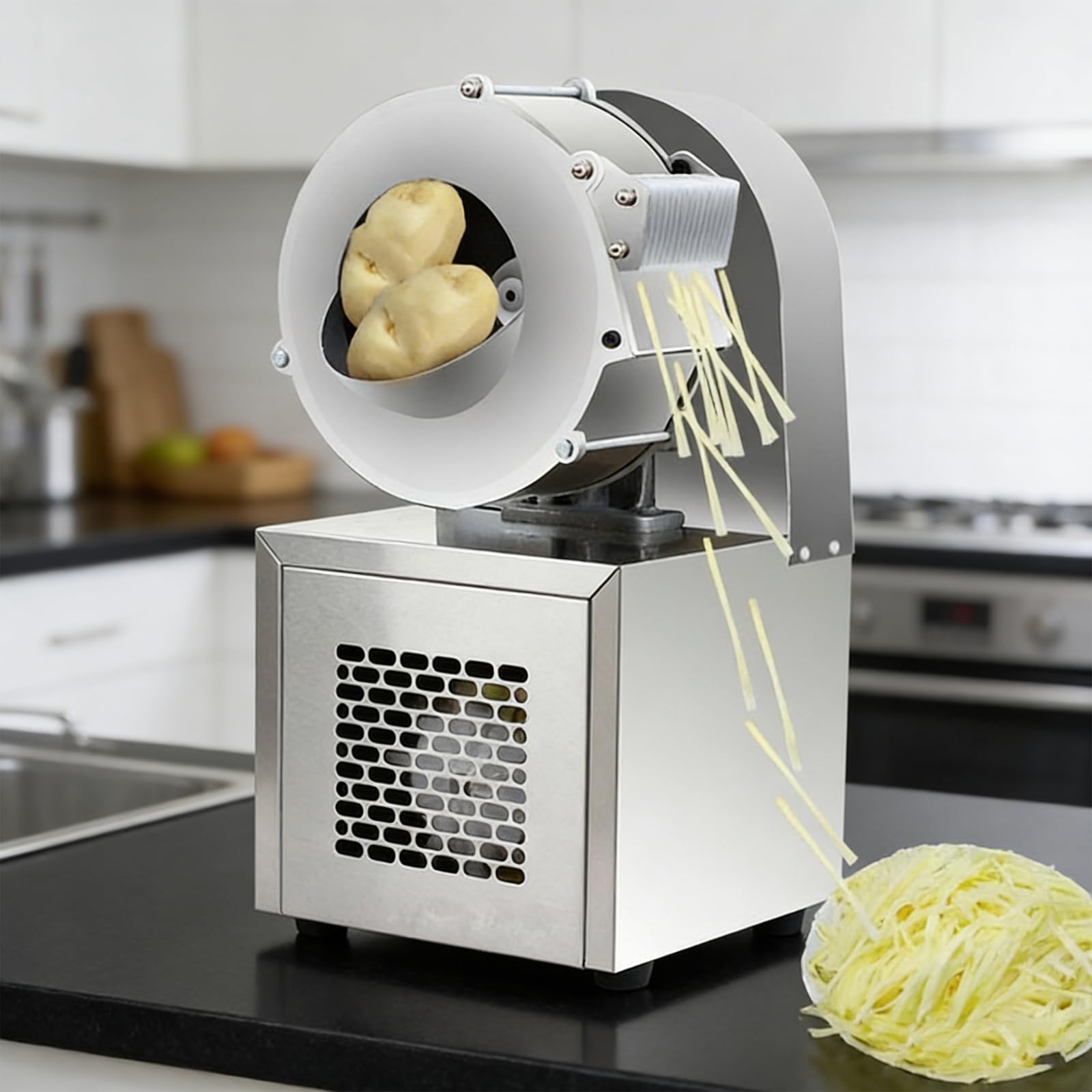 ASerZenith Electric Vegetable Slicer And Shredder, 180W High-Speed Machine With Multiple Thread Sizes For Efficient Food Preparation,4Mm