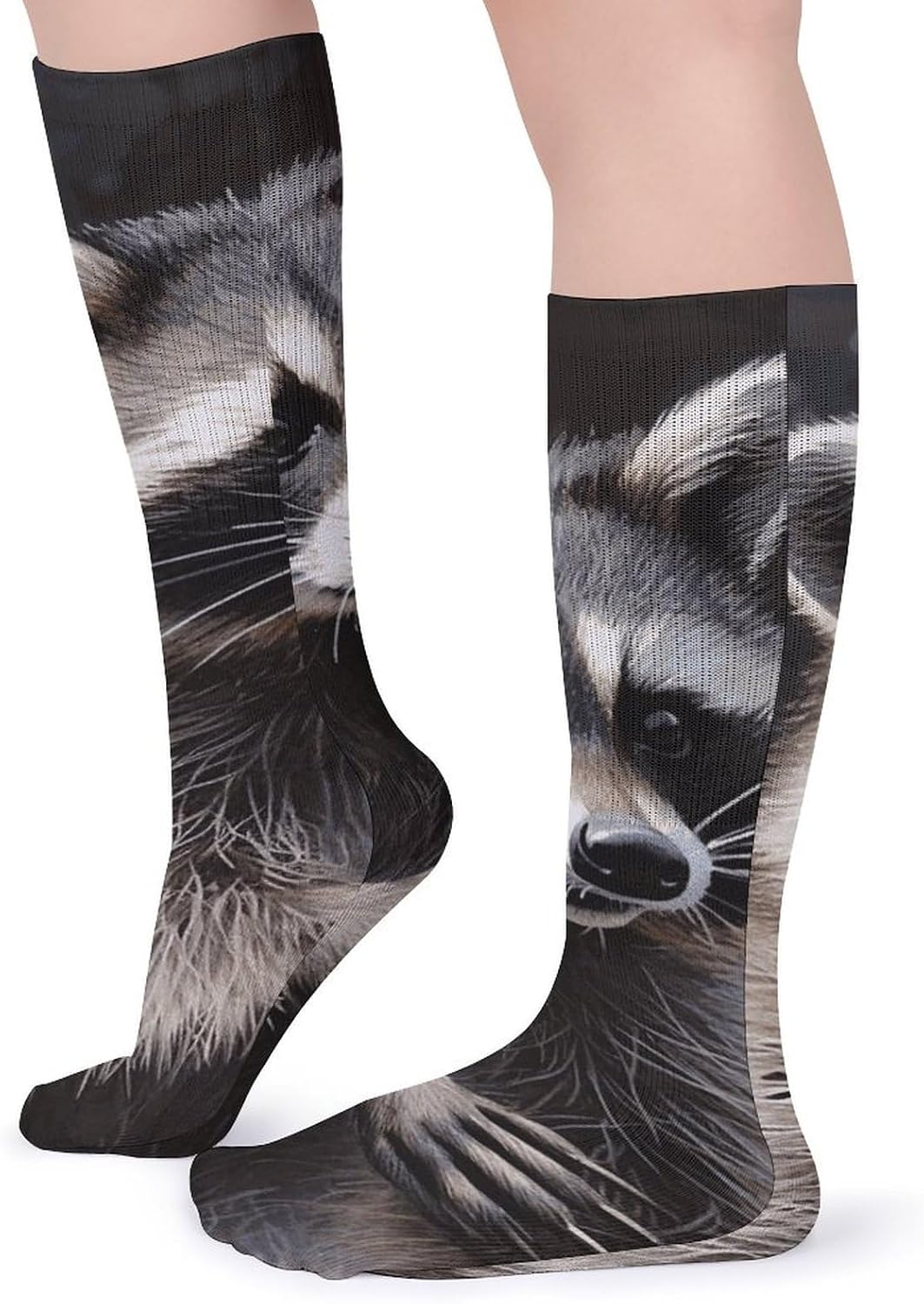 5-Pack Knee High Socks, 15.7 Inch Breathable Casual Socks Raccoon Stockings for Men Women