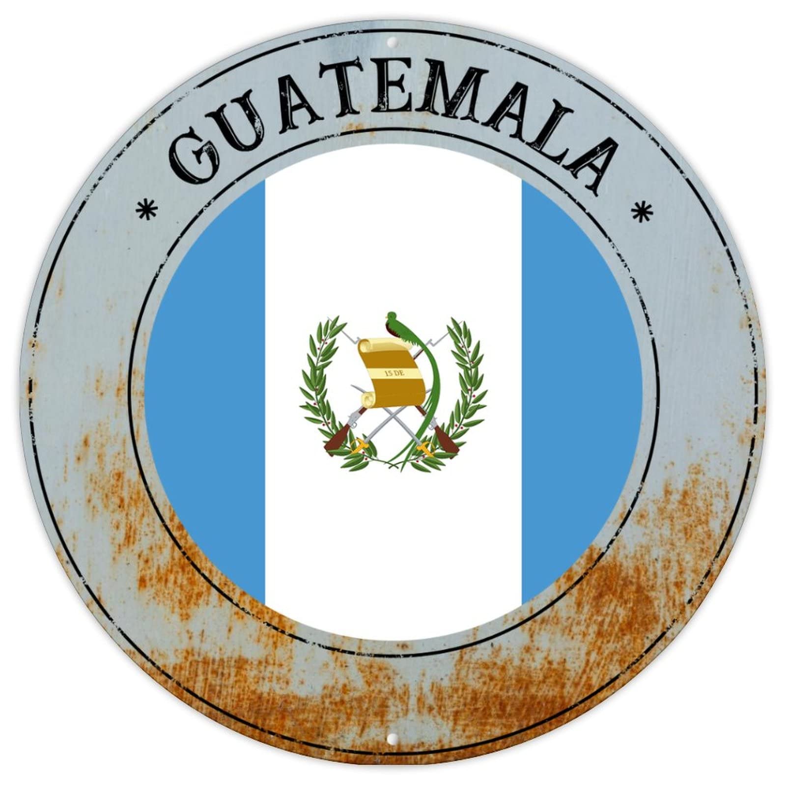 Cowkisssign Guatemala Country National Flag Metal Tin Sign Wall Plaque Vintage Metal Sign Poster Country Souvenir Gift Quality Metal Sign Round Flag Sign For Travel Lover 9X9in