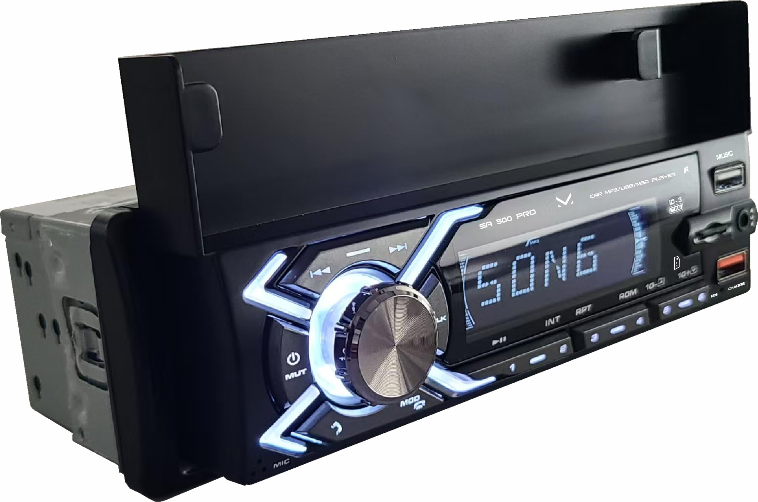 Majestic SA 500 PRO - Sistema Audio Car con supporto per smartphone, Bluetooth, Lettore MP3/​WMA da USB/​Micro SD, Aux-​IN, Telecomando, 100W (25W x 4ch), Nero