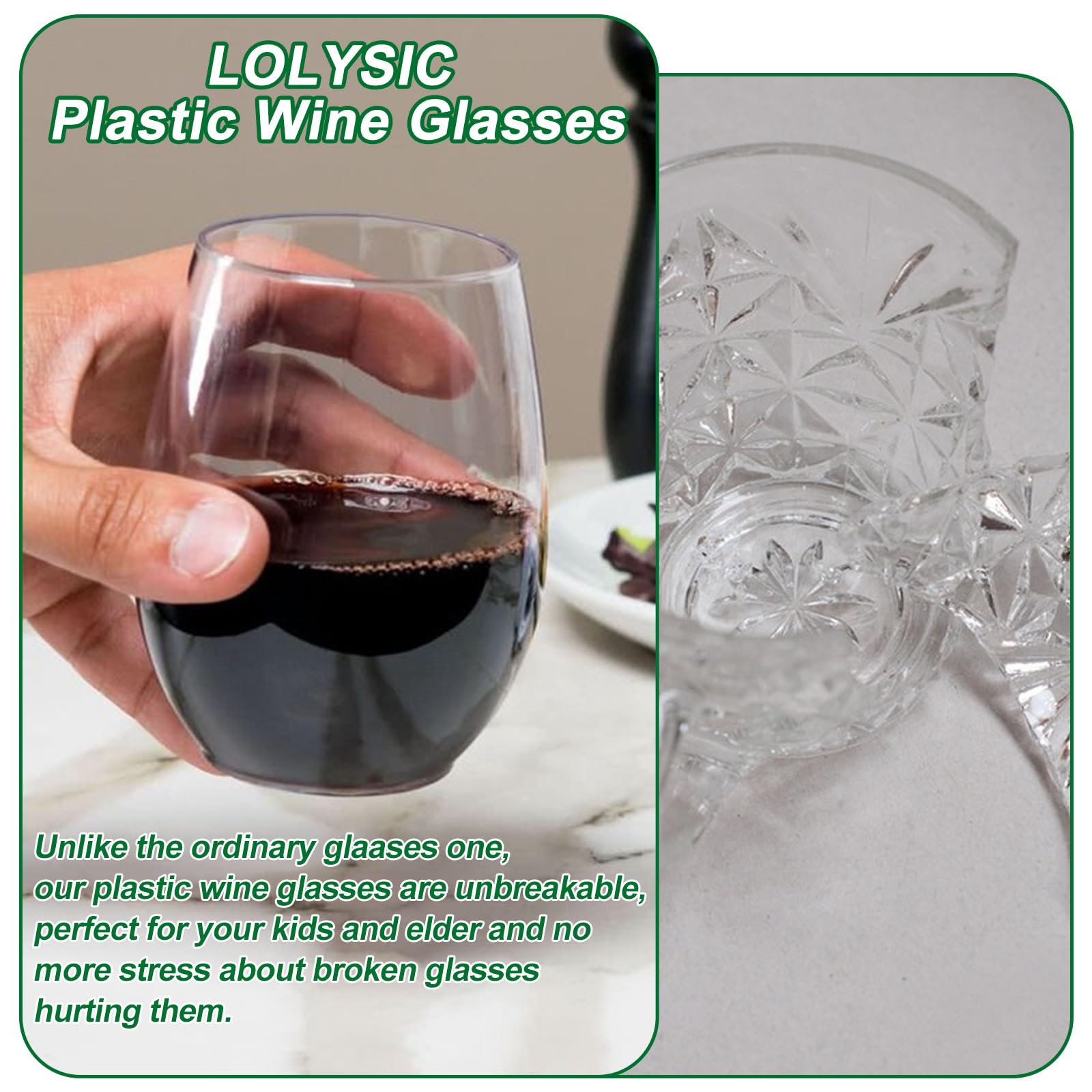 Lot de 20 verres à vin réutilisables en plastique transparent incassable pour camping, pique-nique, voyage, mariage, fête, extérieur et intérieur