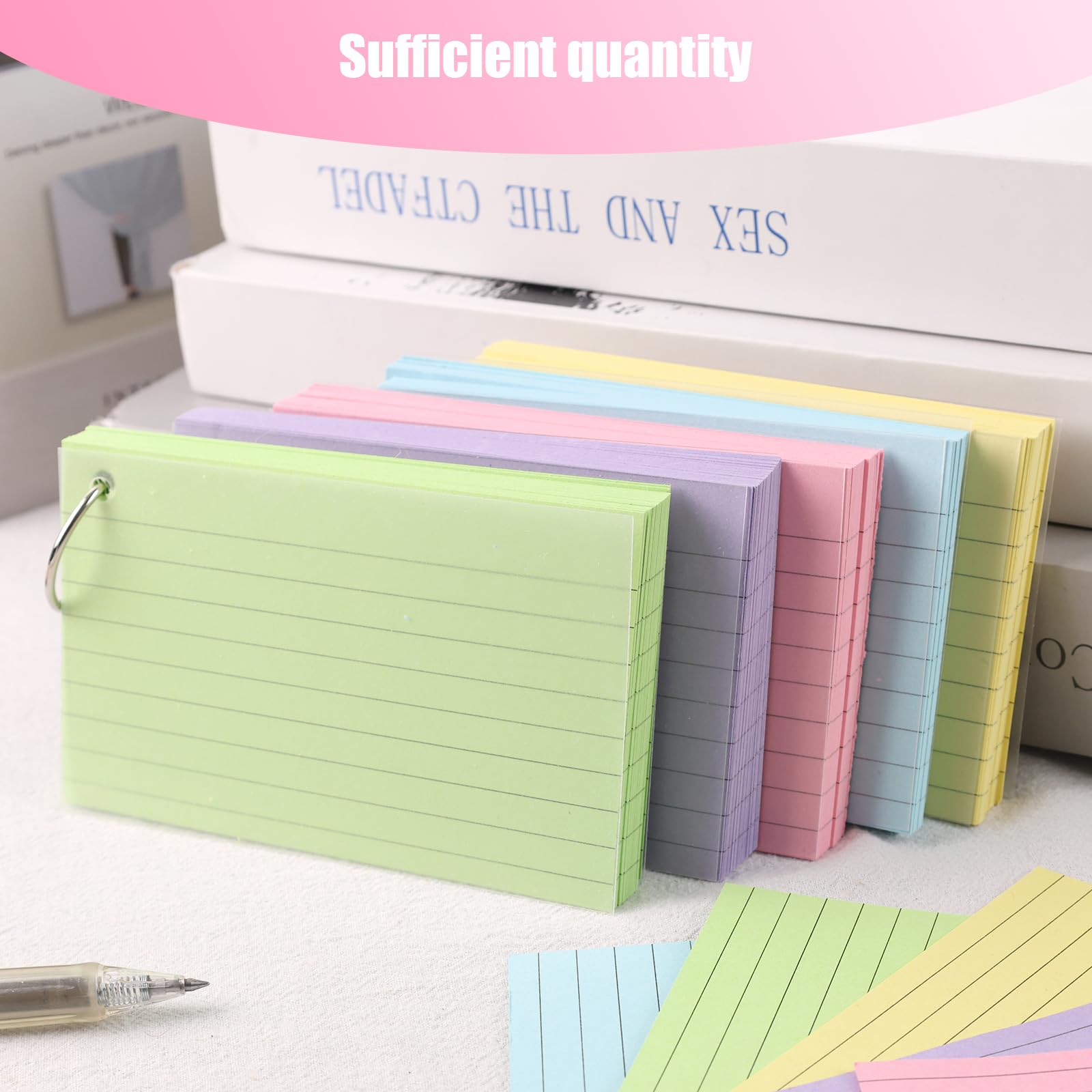 NACHLYNN 300 Pcs Colored Index Cards 3 X 5 In Colored Notecards Ruled Index Cards With 6 Rings