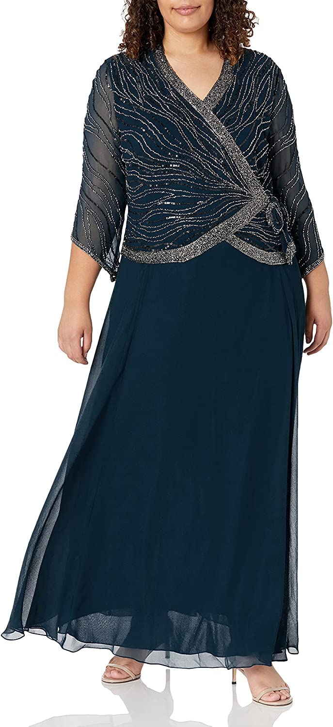 Photo 1 of J Kara Women's Sheer Top Pop Overlay Dress Dress, Navy/Shaded, 16W