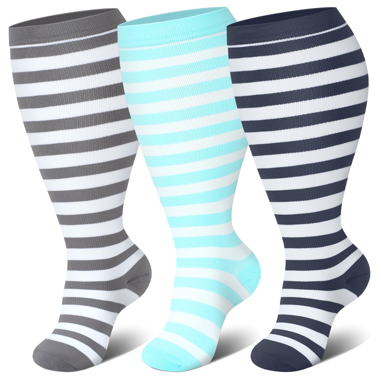 Genovega 3 Packs Wide Calf Compression Socks for Women Men Knee Hight S/M-4XL for Gifts
