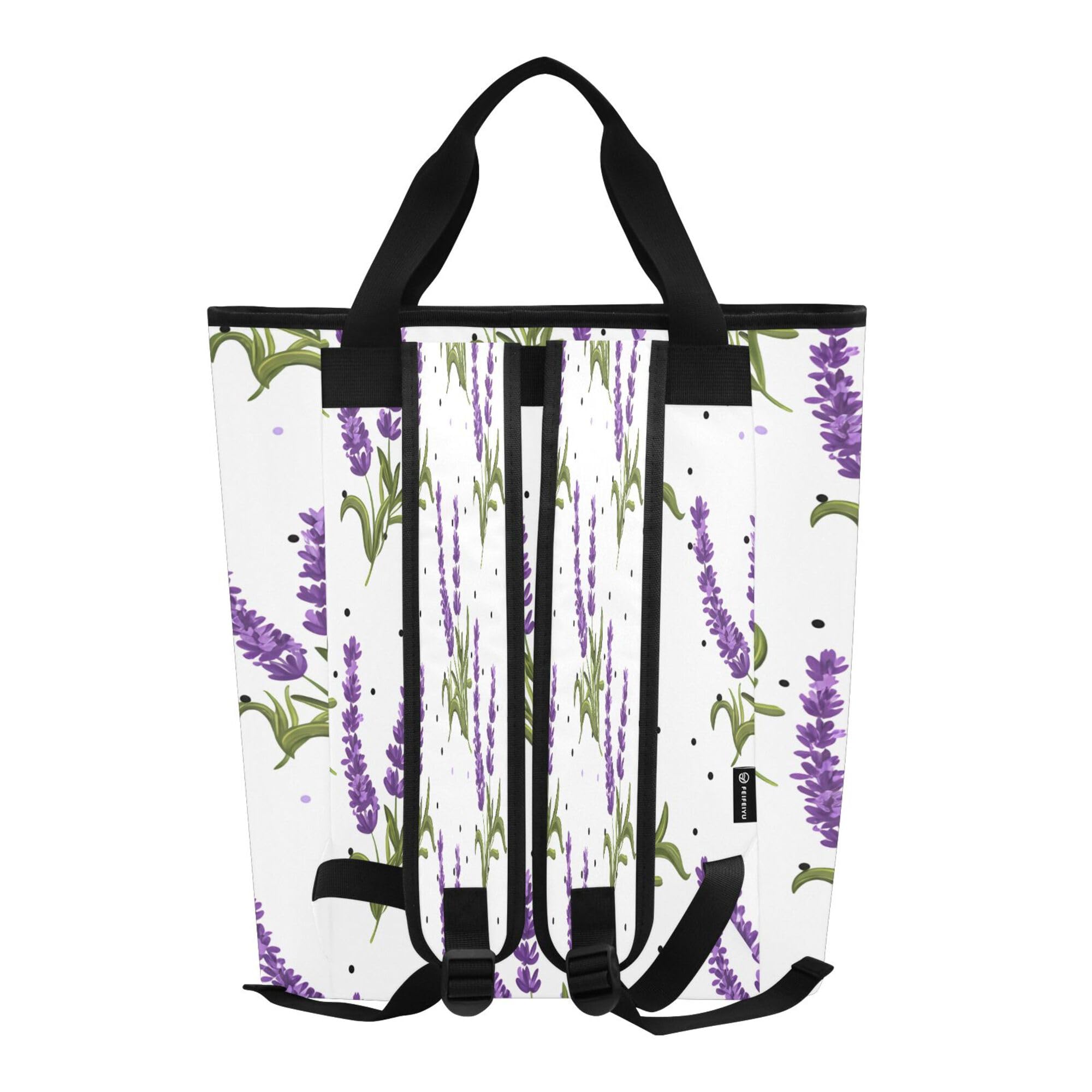 PYBUG Lavender Flowers Reusable Insulated Backpack 36 Cans,Large Leakproof Portable Cooler Tote Organizer for Office Picnic Hiking Beach BBQ