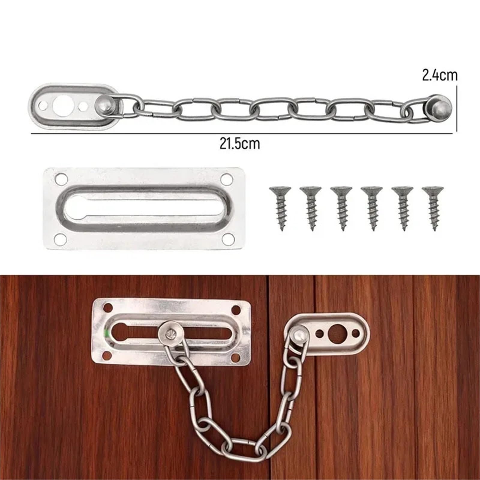 Cerradura de cadena puerta seguridad, pestillo deslizante, hebilla for el hogar, cadenas acero inoxidable, cerradura gabinete Para Puertas(3 set)