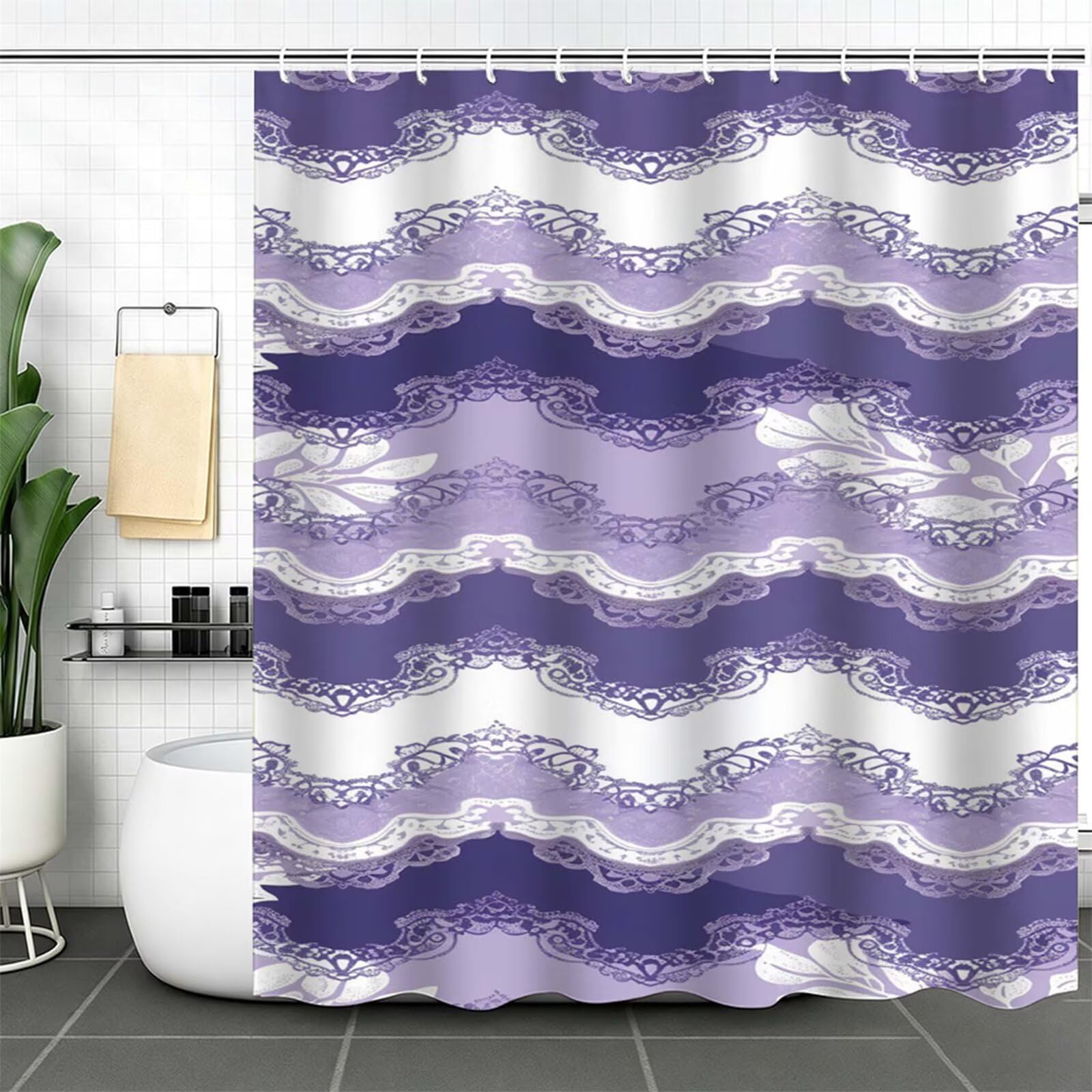 viola chiaro Tenda Doccia 230x180cm, Tenda per Doccia Tessuto Poliestere Impermeabile Asciugatura Rapida con 12 Anelli, Tende Finestra Bagno e Vasca Pieghevole Shower Curtain Semplice J-596