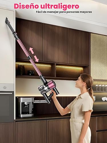 Miniatura 9 de Aspiradora inalámbrica, aspiradora de palo 10 en 1 con potente succión, manguera, luz LED verde, cepillo antienredos, aspiradora recargable ligera