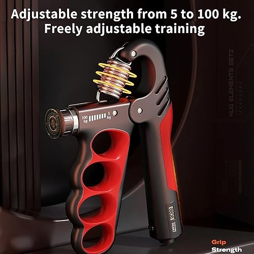 Miniatura 6 de Entrenador de fuerza de agarre, fortalecedor de agarre de mano ajustable (11.0-220.5 lbs) con contador automático, diseño ergonómico y resorte de