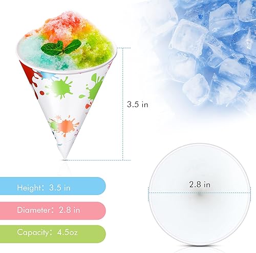 Miniatura 3 de Boao 100 tazas de cono de nieve de 4.5 onzas a prueba de fugas, vasos de papel a juego, 100 popotes de cuchara para aguanieve, helado afeitado,