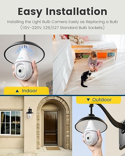 Miniatura 3 de litokam Paquete de 2 cámaras de bombilla de 4 MP 2.4 GHz 2K inalámbricas para exteriores 360 cámaras WiFi para seguridad del hogar en interiores y