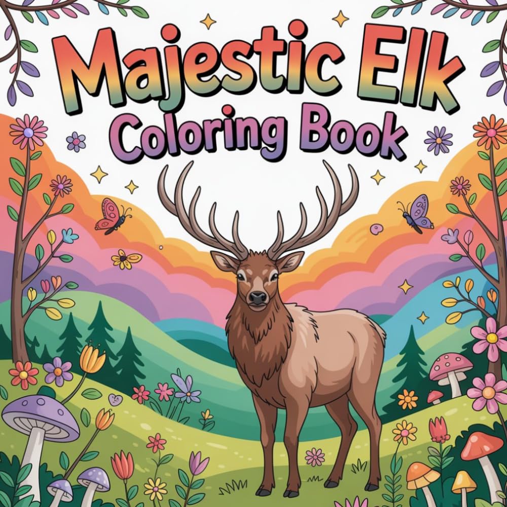 Majestic Elk Coloring book: elk wild animal relaxation women book, elk forest creature stress relief coloring book, elk mountain mammal focus kids ... wilderness fauna focus adults coloring book