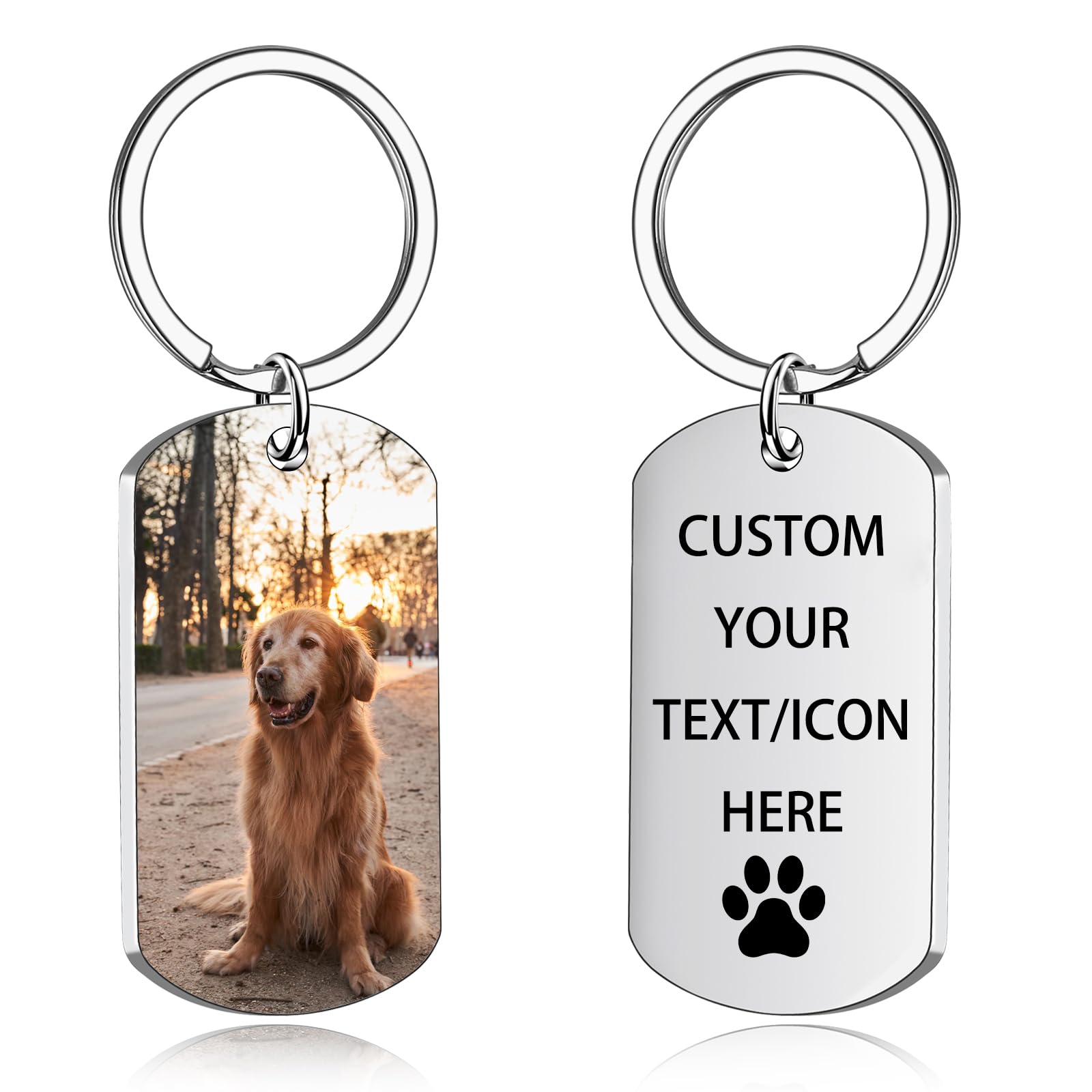 Custom Keychain with Picture Personalized Engraving Photo/Text/Dog Tag Keychains for Family Men Boyfriend Gifts (UV Color - Silver)