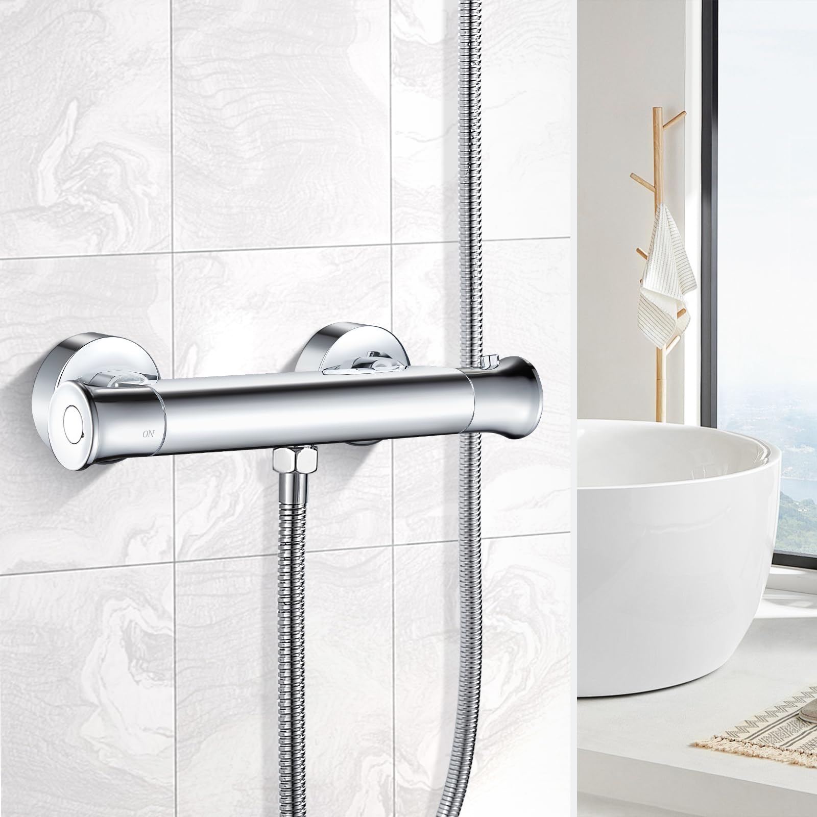 Namuoto Mitigeur Douche Thermostatique Robinet Thermostatique de Douche pour Salle de Bain, Anti-brûLure 38℃ avec Bouton, Chrome