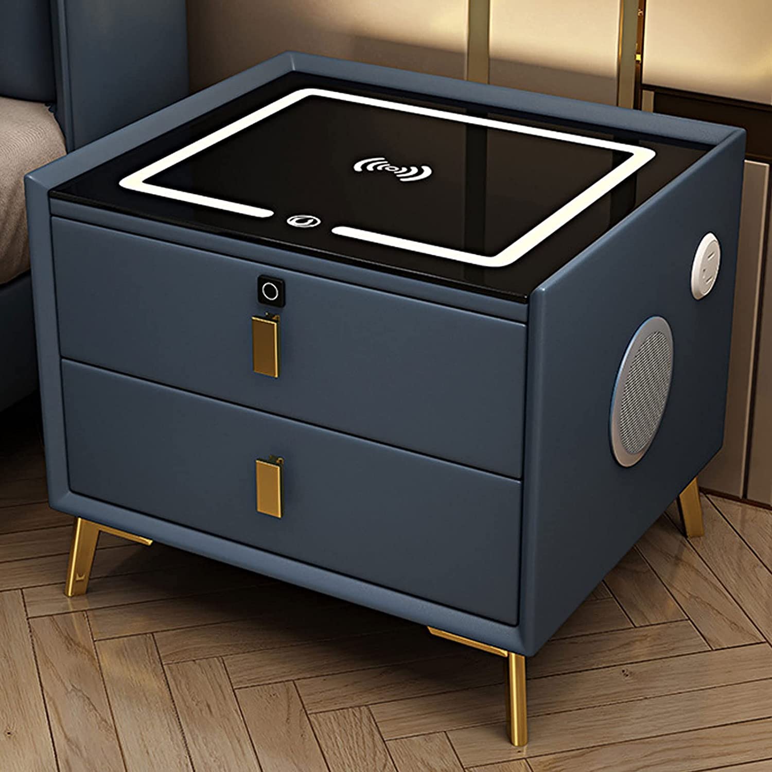 Table de chevet LED avec tiroirs et station de charge USB