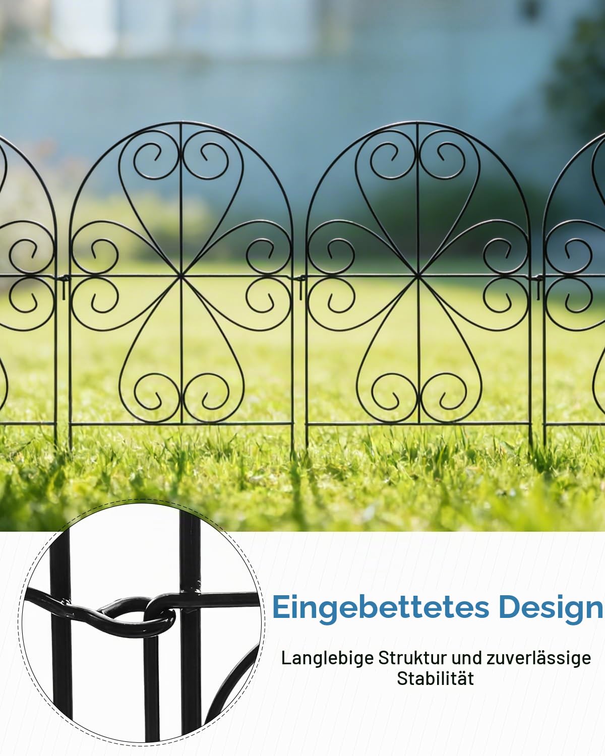 ARIFARO Metall Gartenzaun, 25 Paneele, 60 cm H x 32 cm B, Gesamtlänge 8 m | Rostbeständig, Dekorative Grenze für Outdoor Garten & Yard, Kleine Tierbarriere, Schwarz