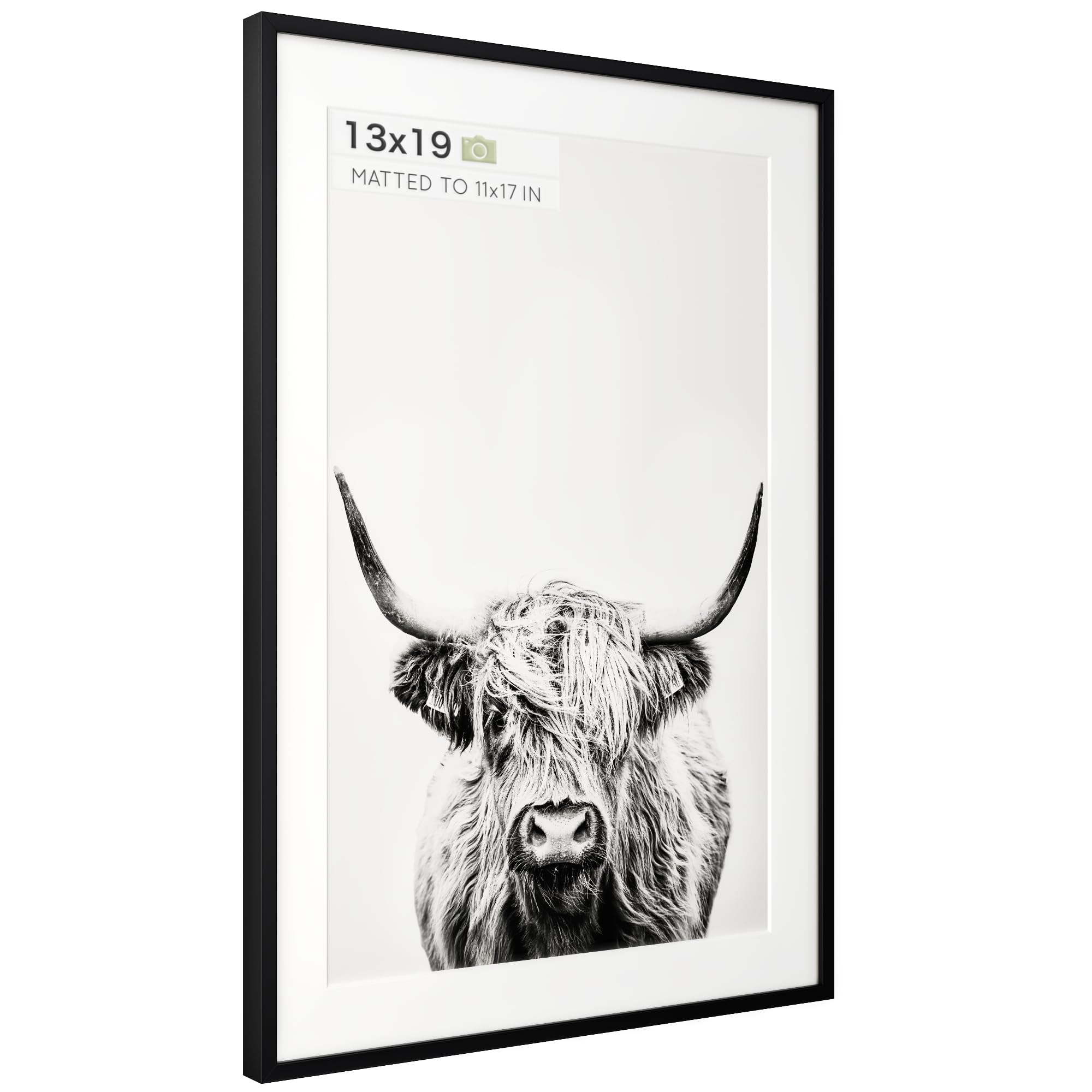 homeforia - 13x19 inch metal picture frame - 13 x 19 aluminum photo frames - 6x8 mat - tempered glass - wall hook included - set of 1 - black