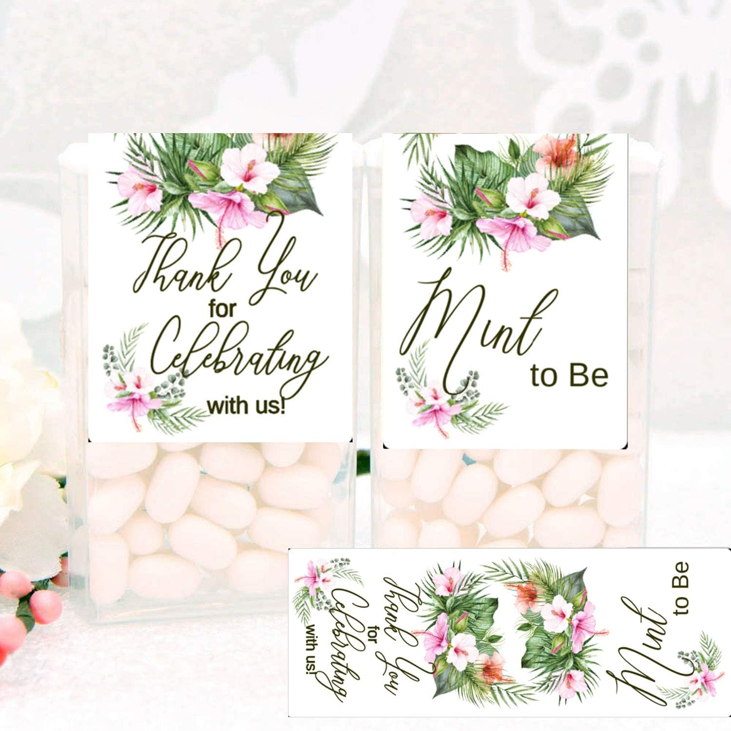 Tropical Wedding Tic Tac Labels for Party Favor Hawaiian Bridal Shower Mint to Bee Stickers, Set of 60
