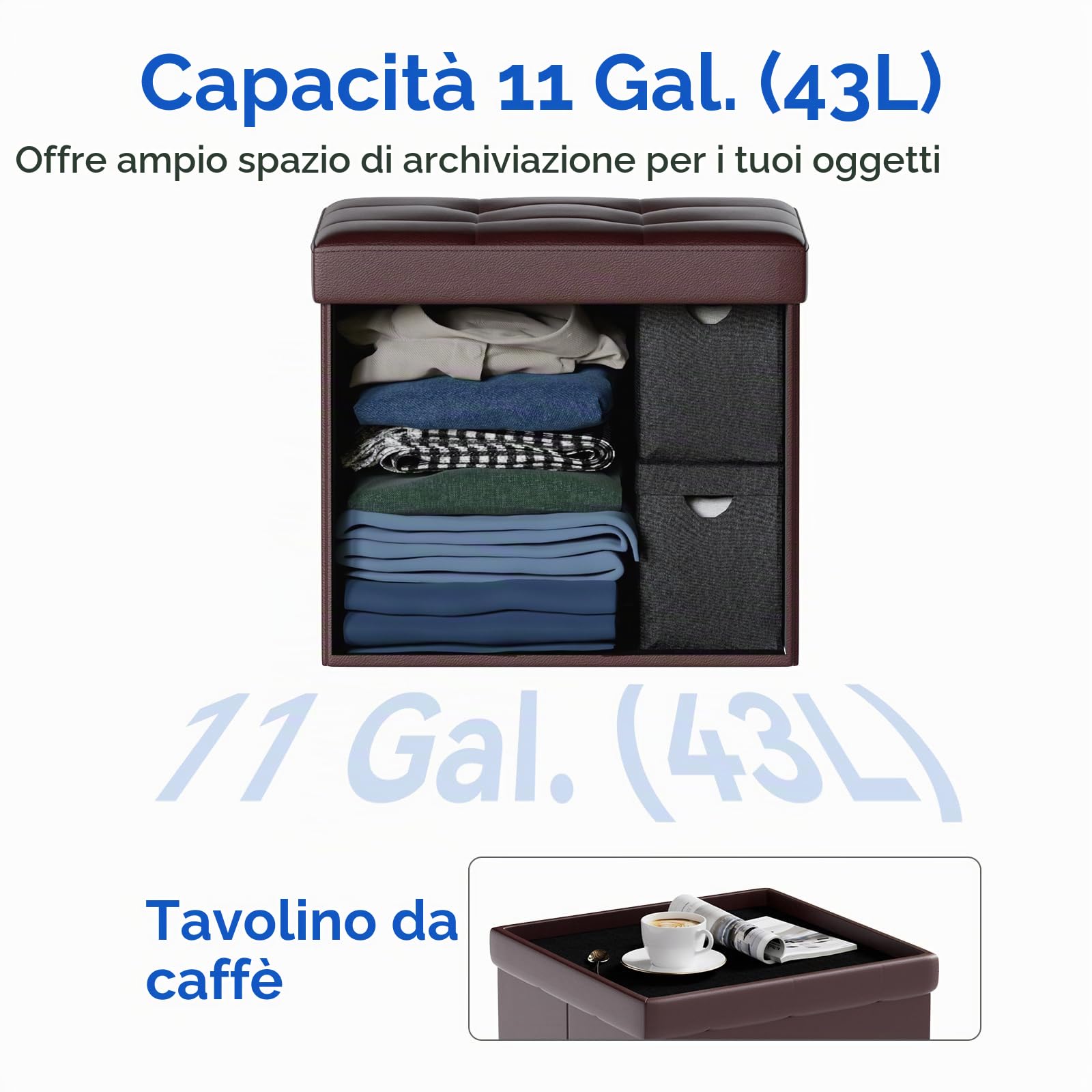 BRIAN & DANY Pouf Contenitore Pieghevole, Puff Poggiapiedi Quadrato in Cuoio Sgabello Contenitore per Divano Camera da Letto, Marrone, 38 x 38 x 38cm