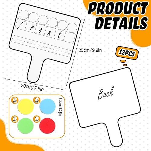 Miniatura 2 de Seajan Juego de 12 paletas educativas de borrado en seco, tablero de respuesta manual de doble cara con contadores magnéticos, discos de conciencia