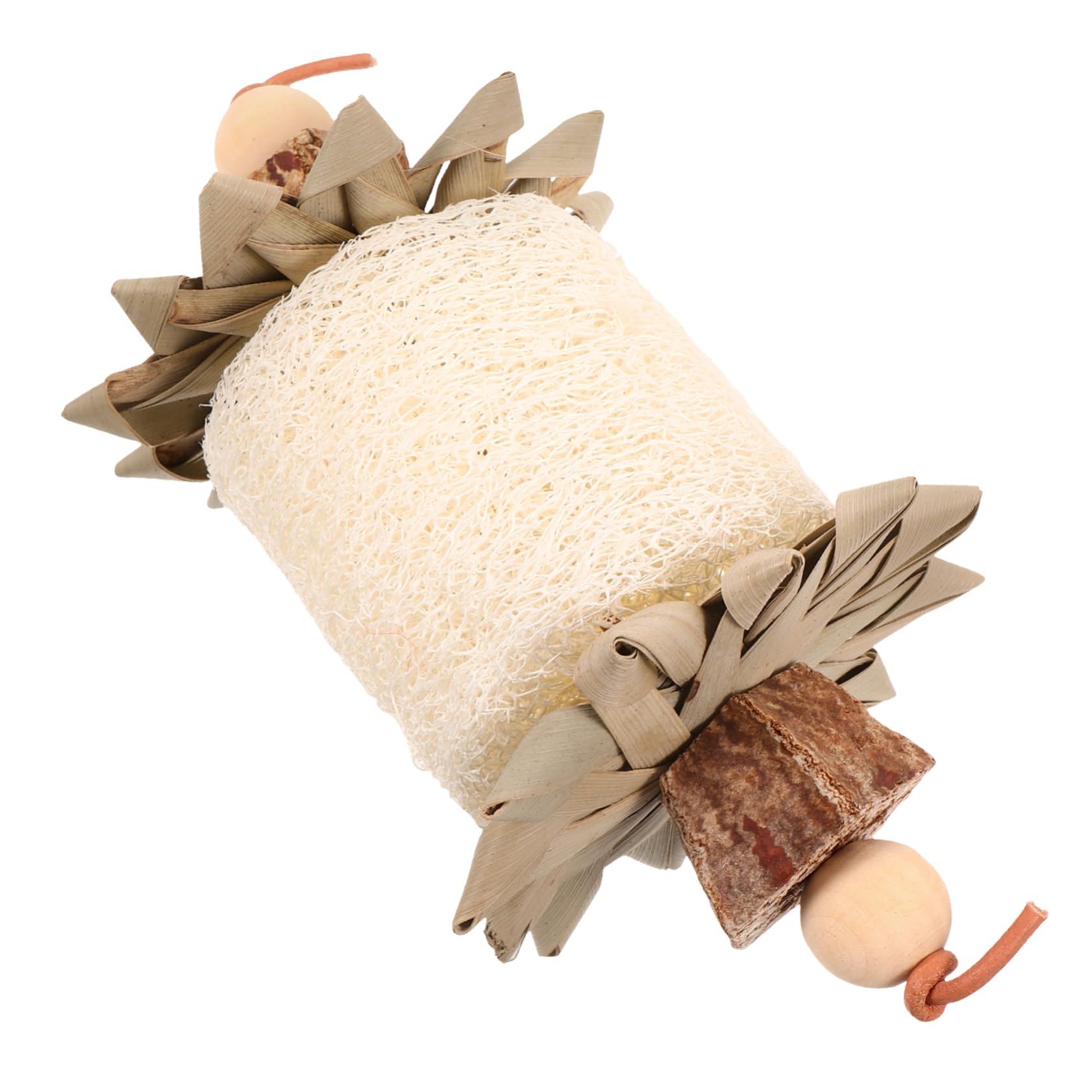 Jouet à Mâcher pour Oiseaux Suspendu en Loofah et Feuilles de Palmier