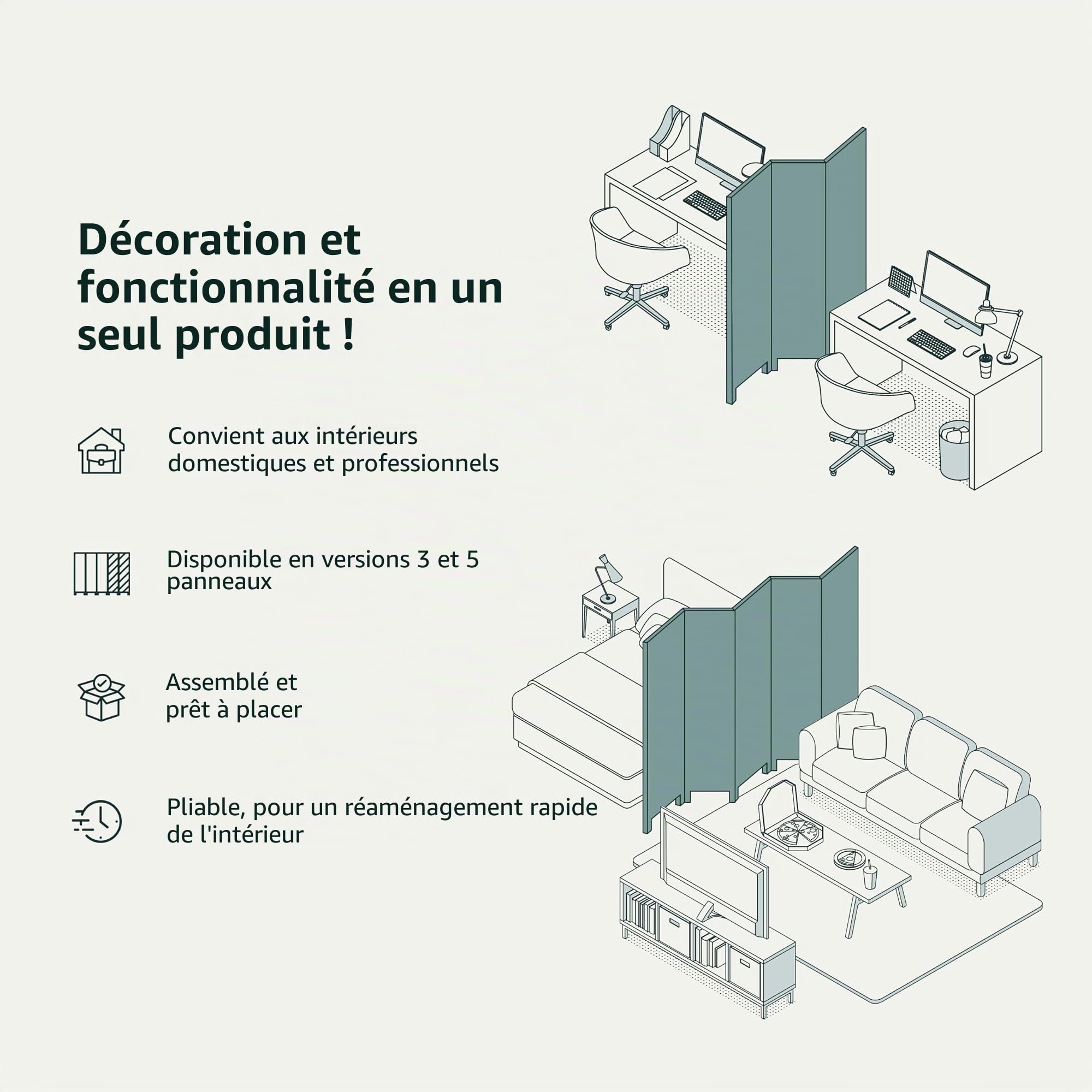 murando - Paravent Japonais Décoratif Intérieur, Feuillage, 225x172 cm | 5 Panneaux, Toile Imprimée, Séparation de Pièce, Impression sur une Seule Face, Pliable, Cadre en Bois, Moderne pour Salon