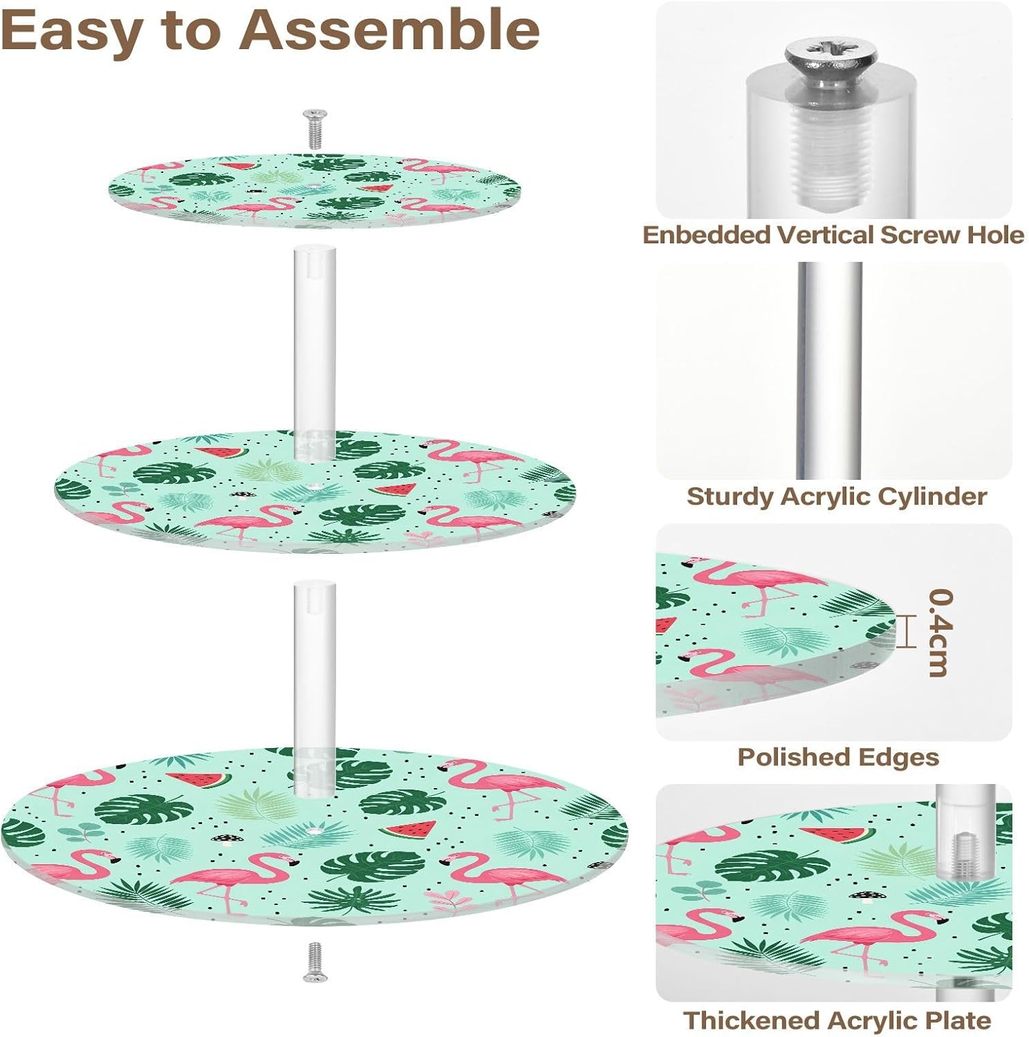 3 Tier Round Cupcake Stand Acrylic cupcake holder cupcake display stand Tropical Flamingo Palm Tree Cupcake Tower Stand for Wedding party celebration Graduation