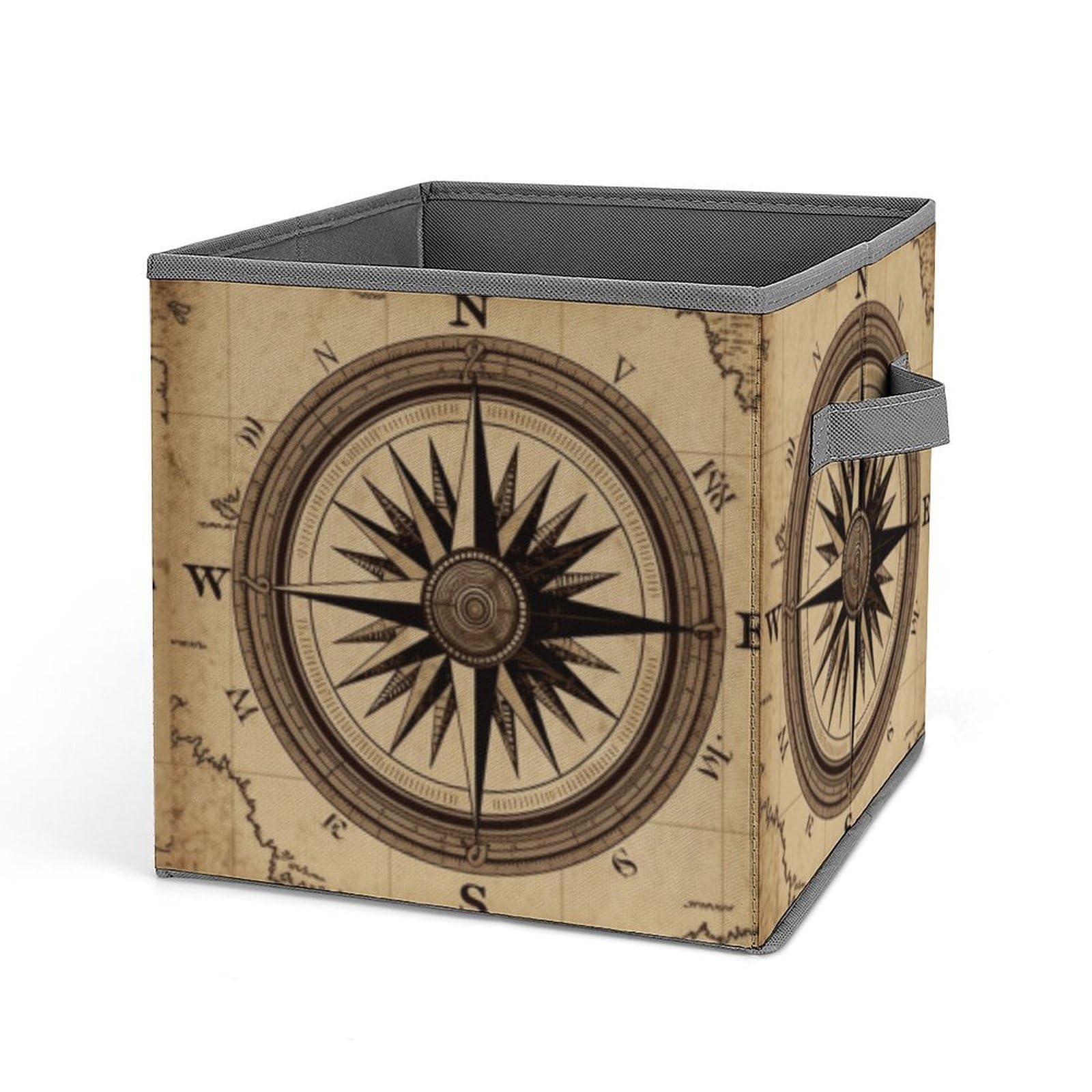 DWVTSLH Compass Wind Road Map Cube Storage Bins with Handle, Foldable Storage Cubes, 11 Inch Large Storage Baskets, Washable Fabric Closet Organizer for Shelves, Decorative Clothes Storage Boxes