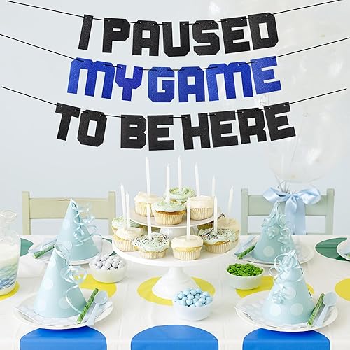 Miniatura 5 de Cartel con texto en inglés «I Paused My Game To Be Here» con texto en inglés «I Paused My Game To Be Here», decoración azul para fiestas de