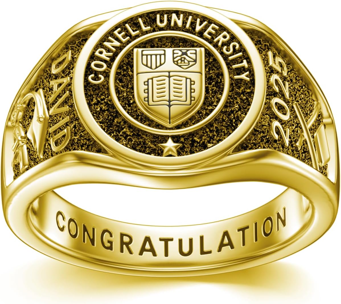 Personalied Mens Class Rings 10k/14k/18k/Sterling Silver High School College Class Ring Customized Pattern Class Of 2025 2026 Ring Graduation Gift for Men(With Gift Box)