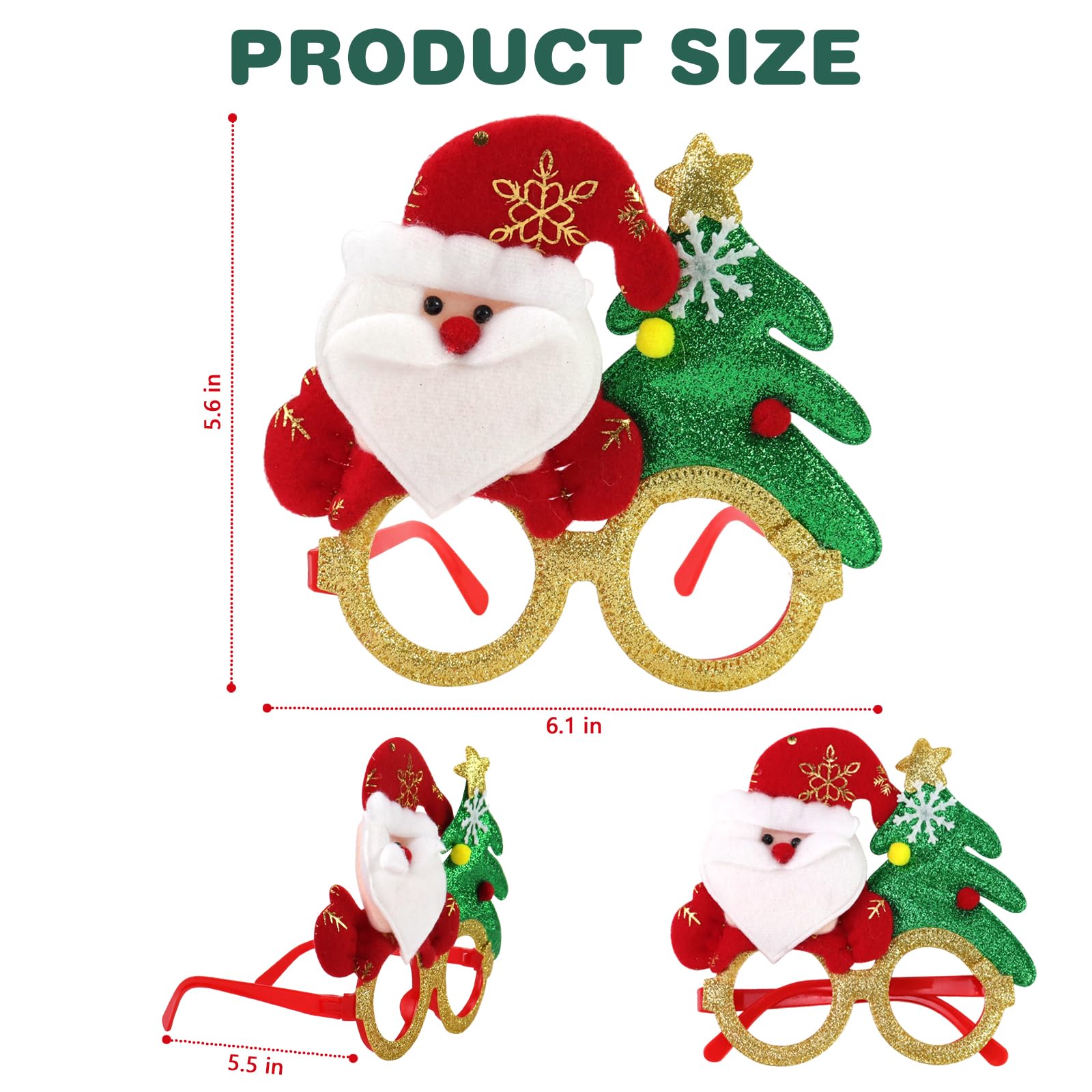 36 marcos de gafas de Navidad, lentes con purpurina para árbol de Navidad, Papá Noel, reno, accesorios divertidos de decoración de fiesta de Navidad para niños y adultos, accesorios de cabina de fotos