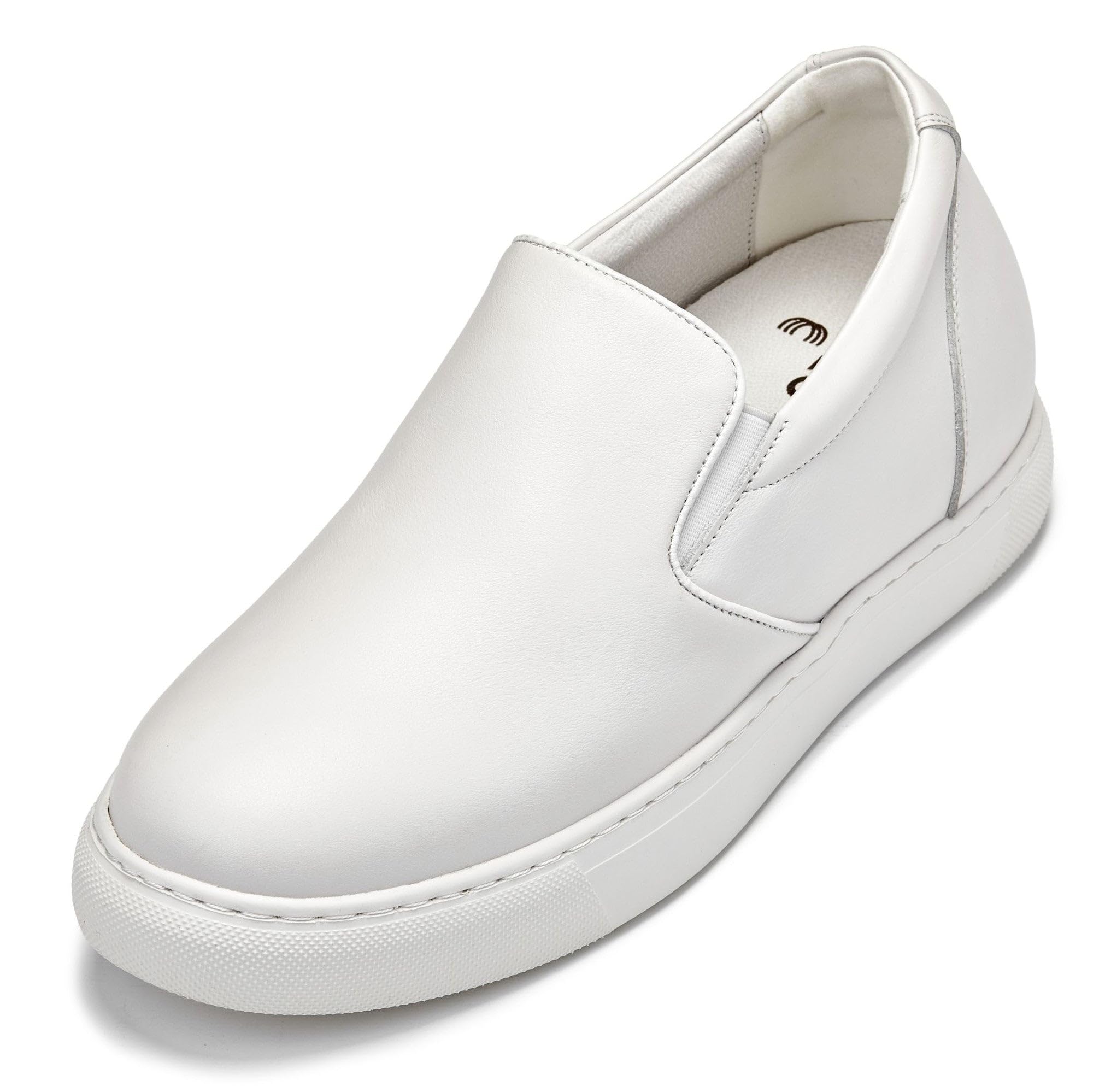 CALTO Men's Invisible Height Increasing Elevator Shoes - White Nappa Leather Slip-on Lightweight Casual Loafers - 2.6 Inches Taller - T1022 - Size 9 D