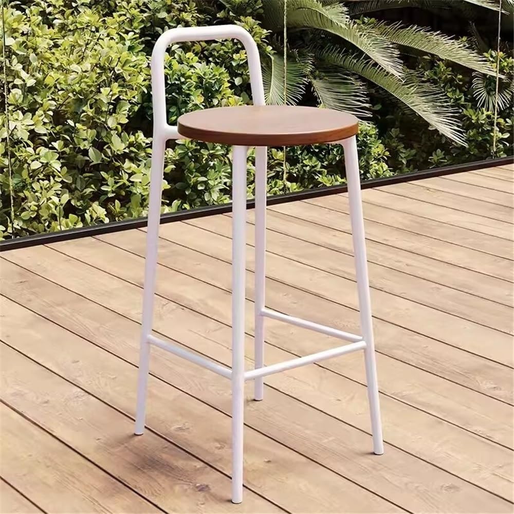 Wysokość stołków barowych Krzesło barowe z oparciem do domu, restauracji, na zewnątrz, wnętrz, żelazne, wysokie, drewniane, białe, 65/75 cm Stołek barowy w pubie(Duży)