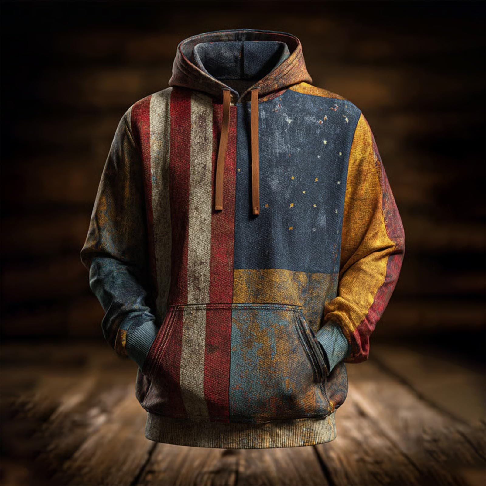Sudaderas Hombre Deportivas Sudadera Informal con Capucha Y Bandera Estadounidense para Hombre, De Manga Larga, Mensaje Adoración A Dios, Estilo Retro, Texto (Navy, XXXXL) Ropa