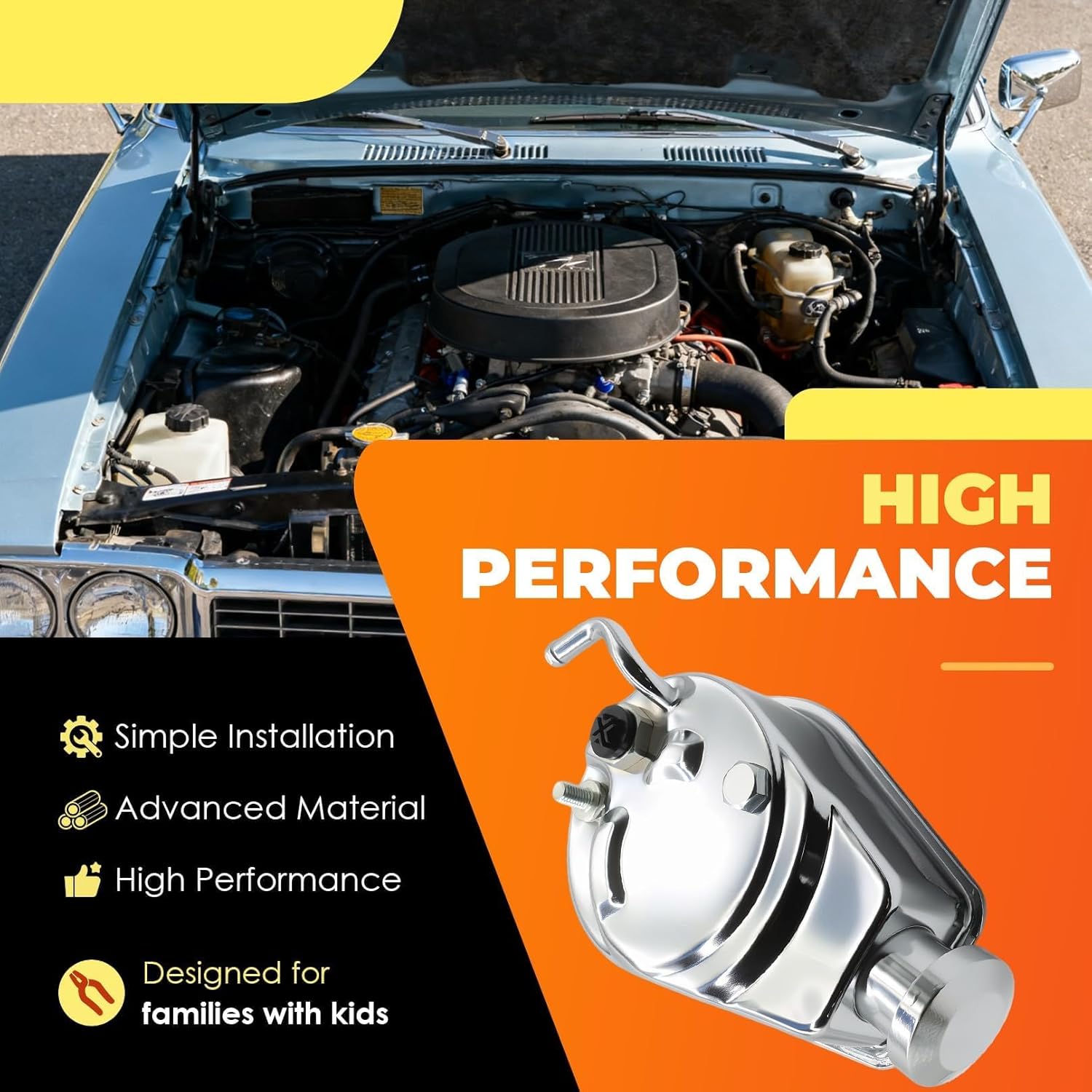 Chrome Saginaw Power Steering Pump with 5/8" Key Way Shaft P-Series Compatible with SBC BBC 350 454 Engines