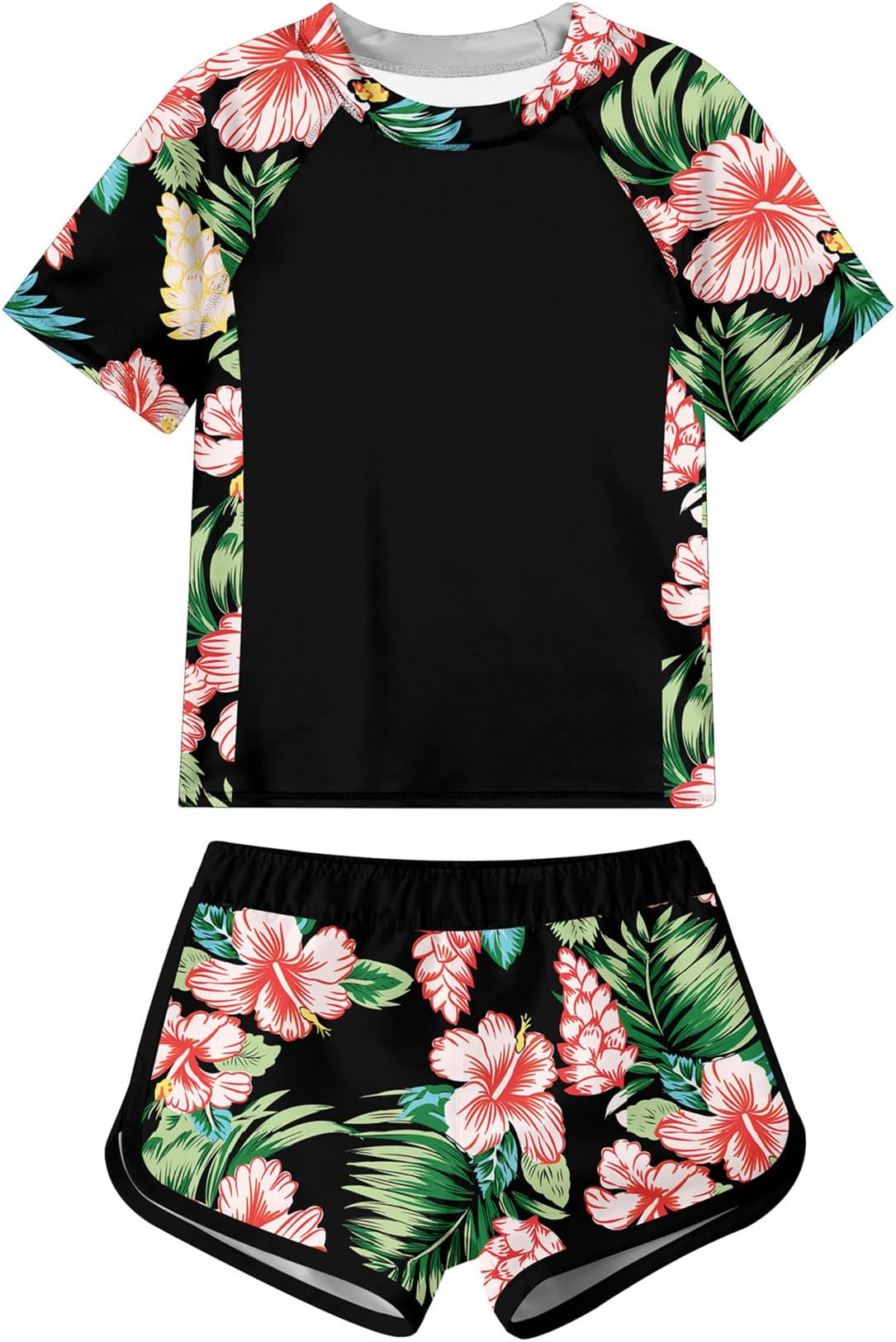 Girls Swimming Costume Kids UV Sun Protection Rash Guards Swimsuit Printed Swimwear Sets for Teens 8-14 Years