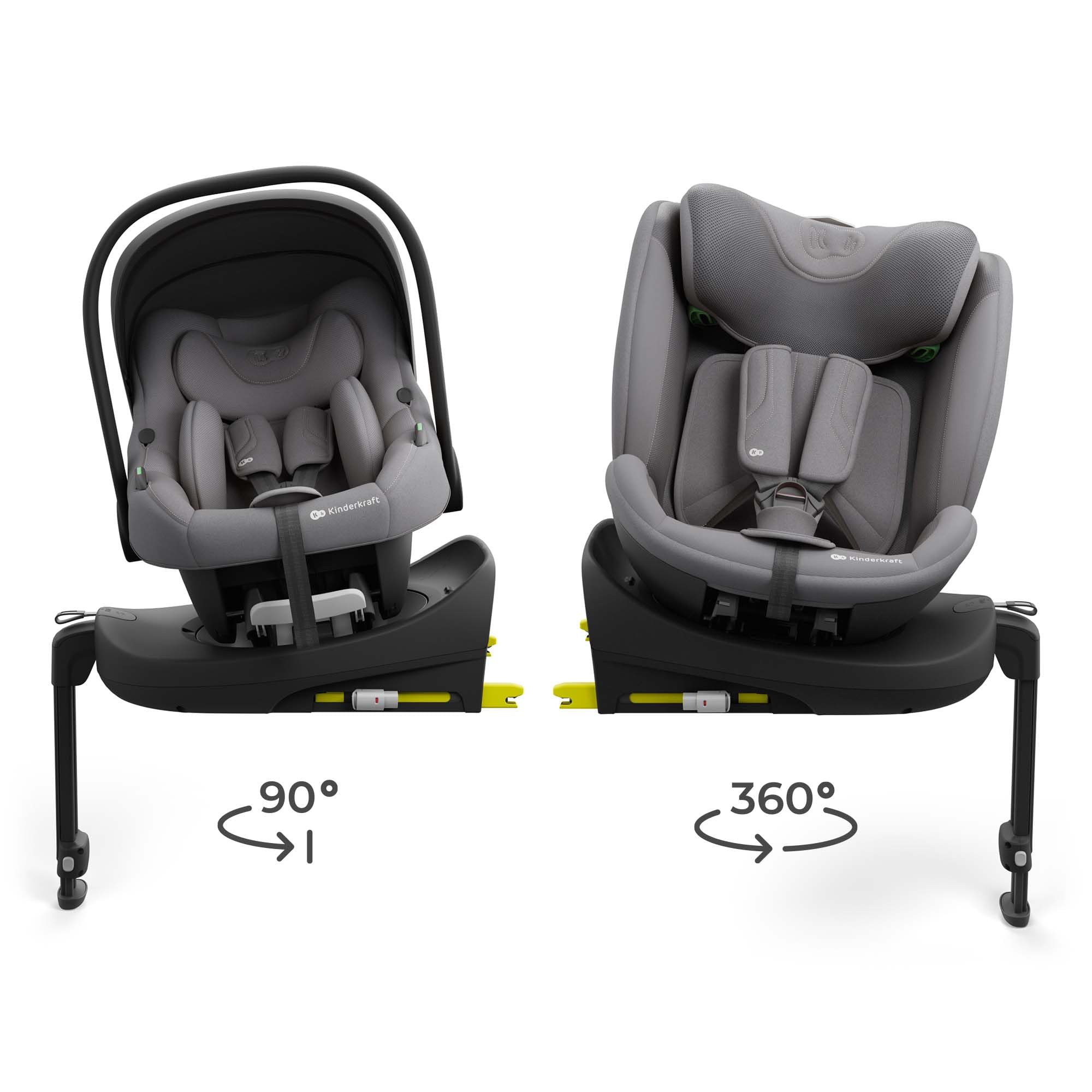 KINDERKRAFT ENDURA SAFE MODULAR SYSTEM, 3in1, für Kinder und Säuglinge, Autokindersitz, drehbare Basis (90°), ultraleicht (3,2 kg), Premium-Polsterung, Kopfschutzsystem, Grau