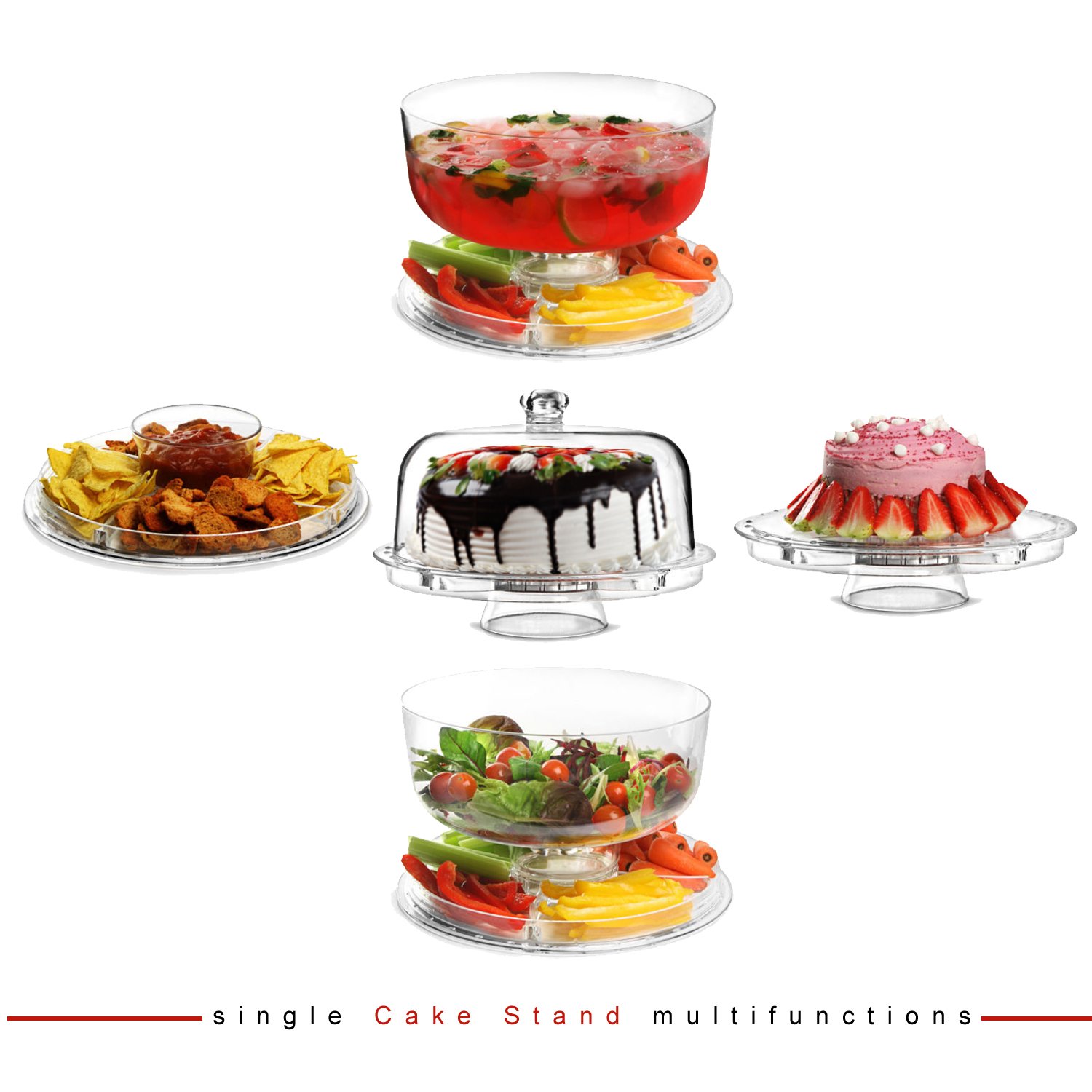 Denny International® 6 IN 1 CAKE STAND CLEAR ACRYLIC DOME LID SALAD
