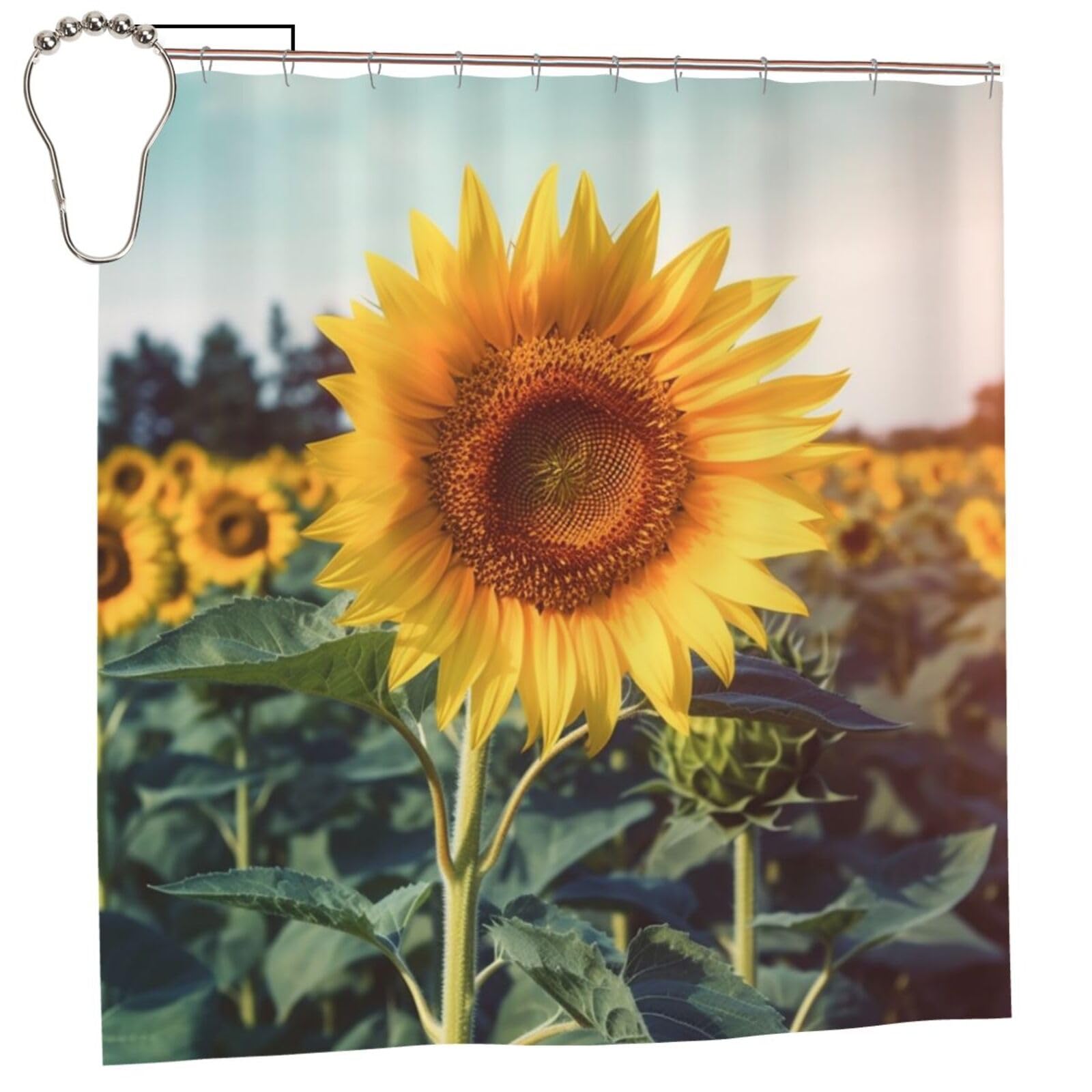 Rideau de douche imperméable et lavable motif tournesol