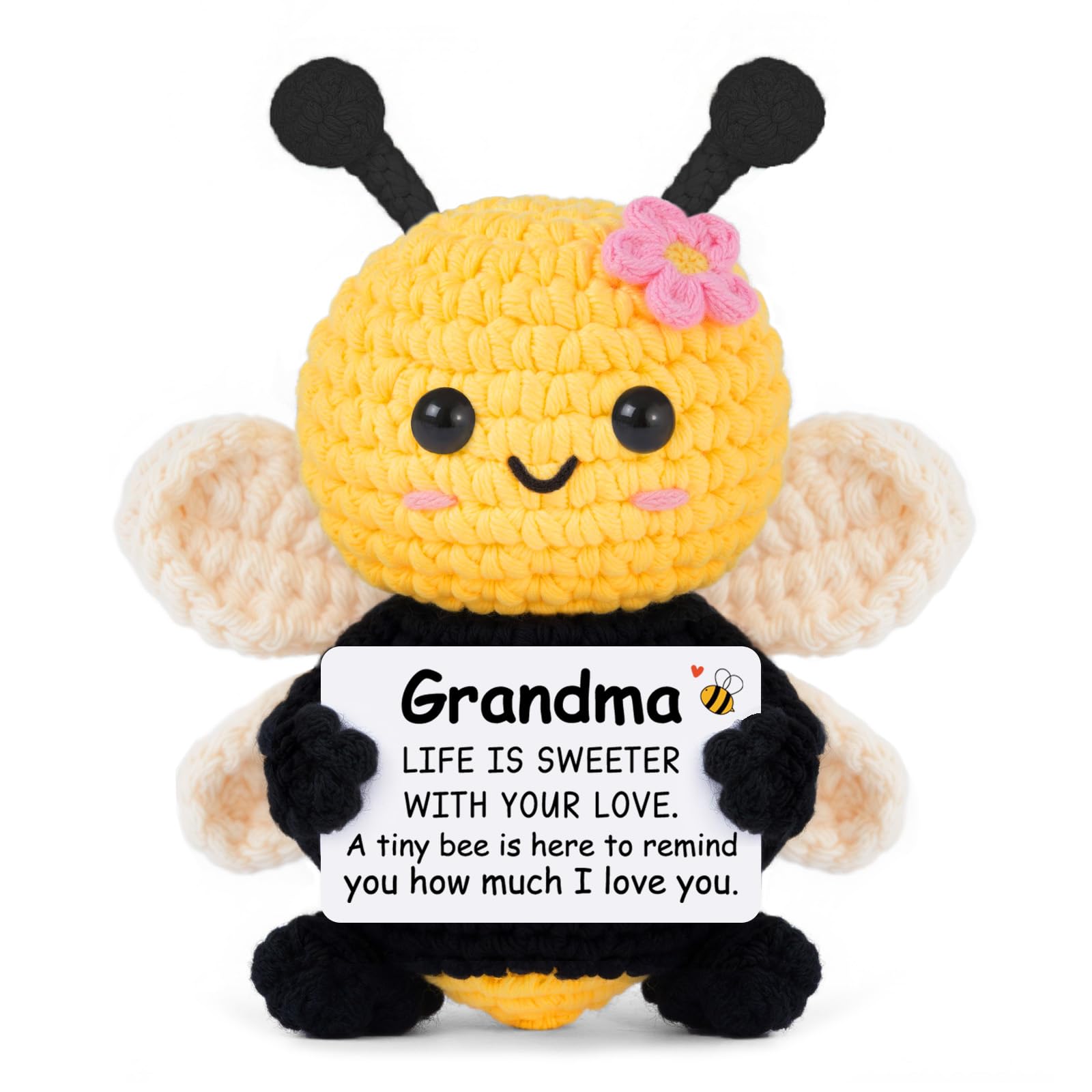 Grandma Gifts from Granddaughter Grandson, Birthday Gifts for Grandma - Cute Handmade Crochet Bee - Valentines Mothers Day for Grandmother, Emotional Support Crochet Decor