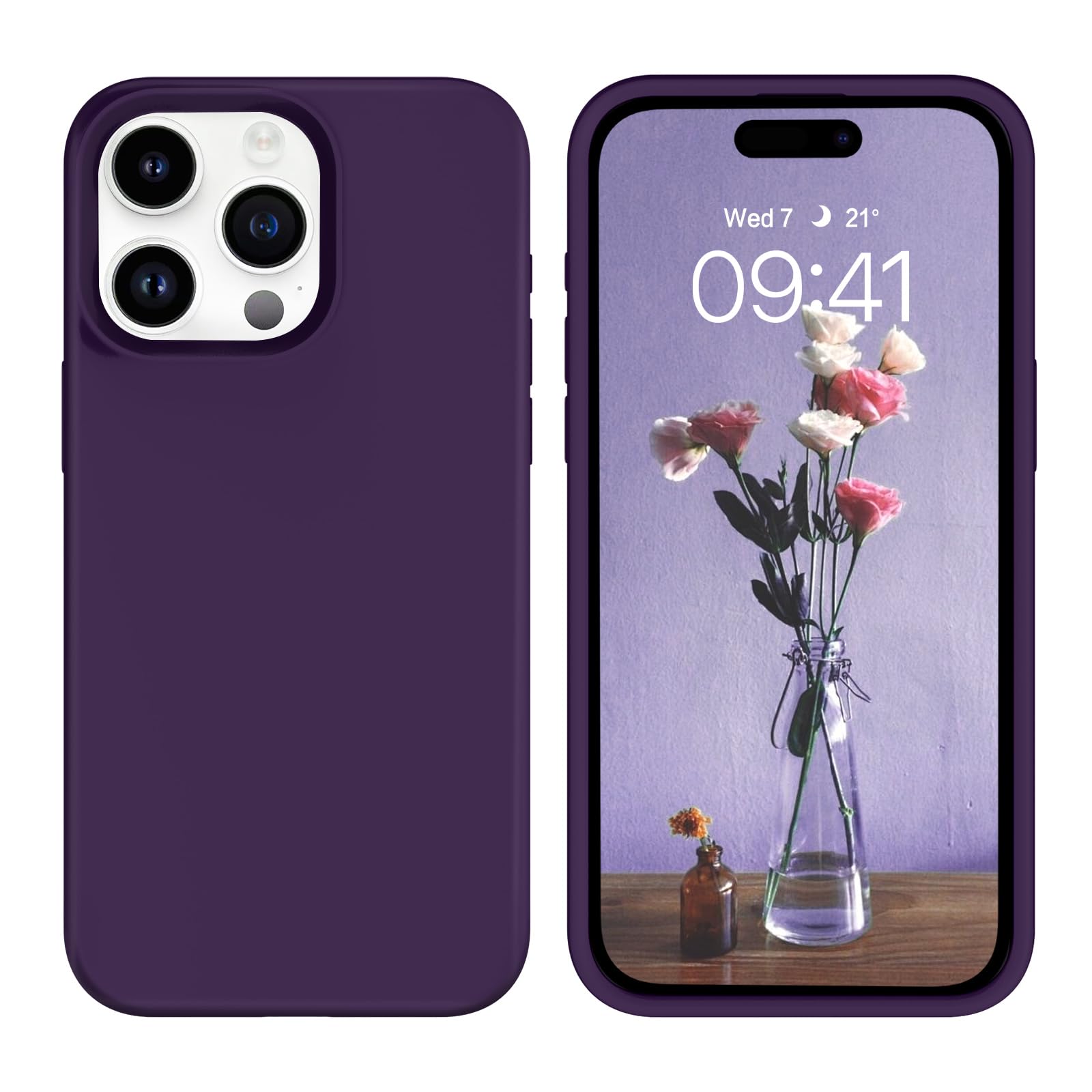 GUAGUA Compatible with iPhone 15 Pro Max Case 6.7 Inch Liquid Silicone Soft Gel Rubber Slim Microfiber Lining Cushion Texture Cover Shockproof Protective Case for iPhone 15 Pro Max, Deep Purple