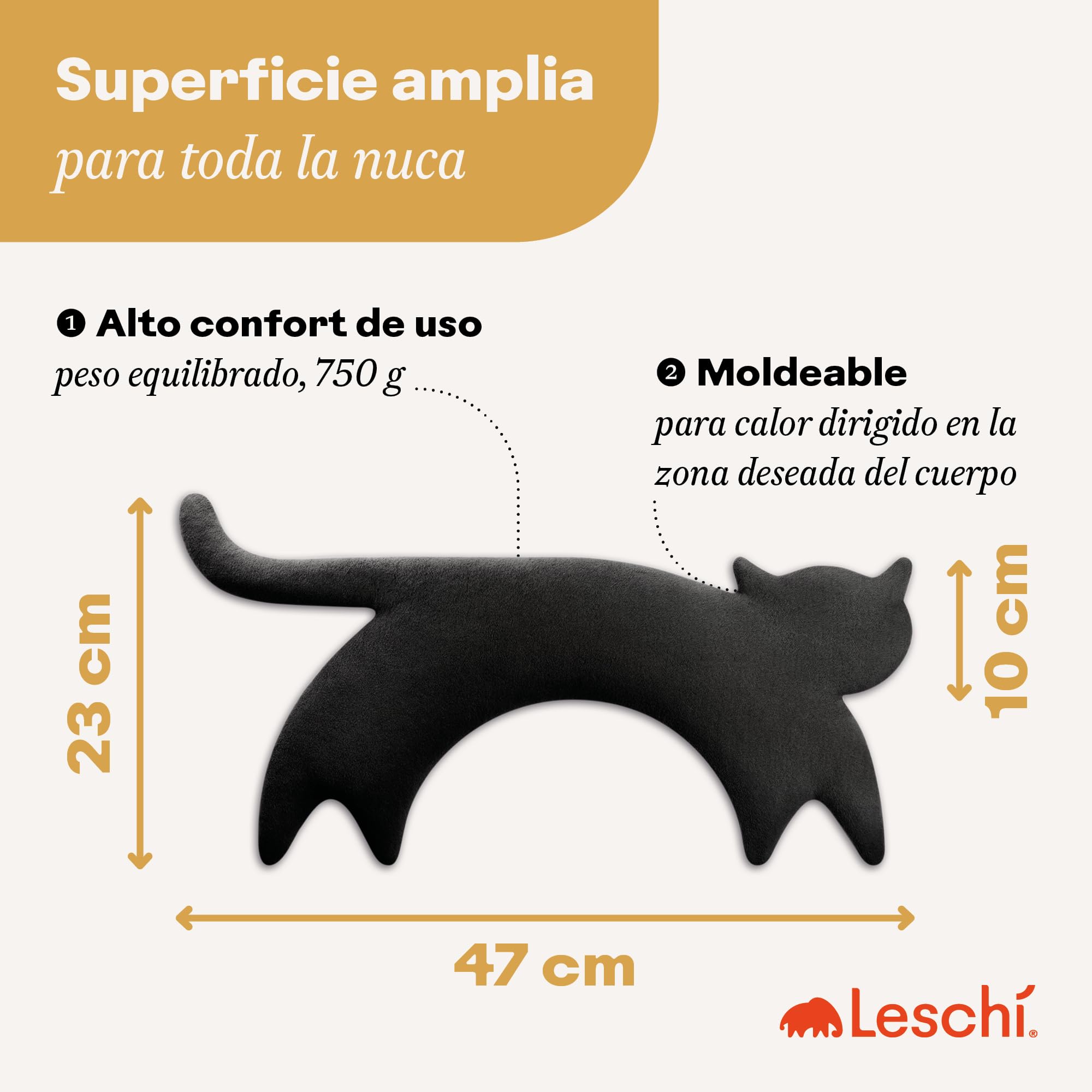 LESCHI Saco de Semillas para Microondas, Saco Térmico de Semillas de 100% Algodón y Trigo Orgánicos, Bolsa Semillas Microondas ideal para Cuello, Cervical y Espalda, 47x23 cm, Gata Minina negra