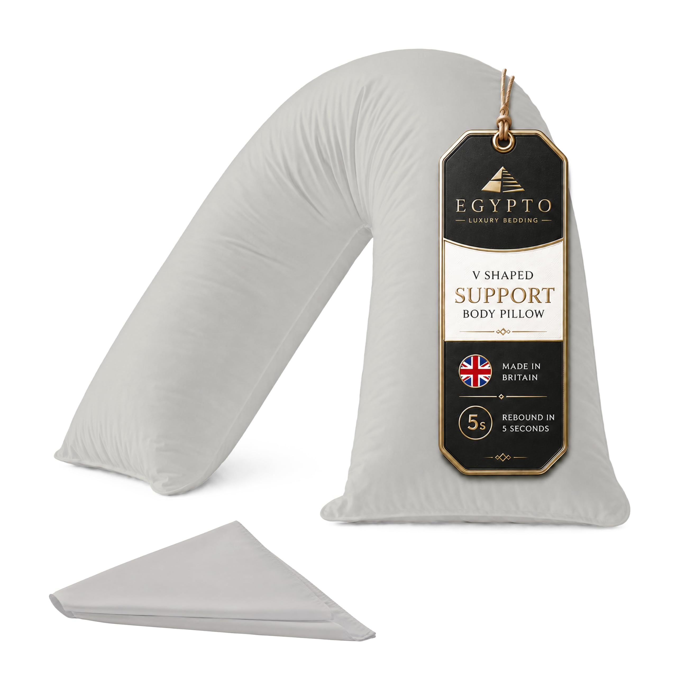 EGYPTO Orthopaedic V Pillow with Pillowcase | Anti-Allergy V Shaped Pillows for Neck & Back | Ideal for Pregnancy, Nursing & Recovery Triangle Pillow (Silver)