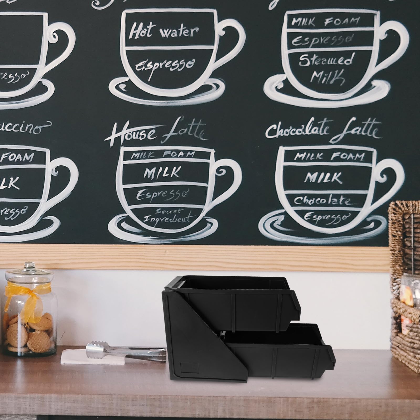 Organizador de Bolsitas de Café y Té de Plástico Negro, 3 Compartimentos