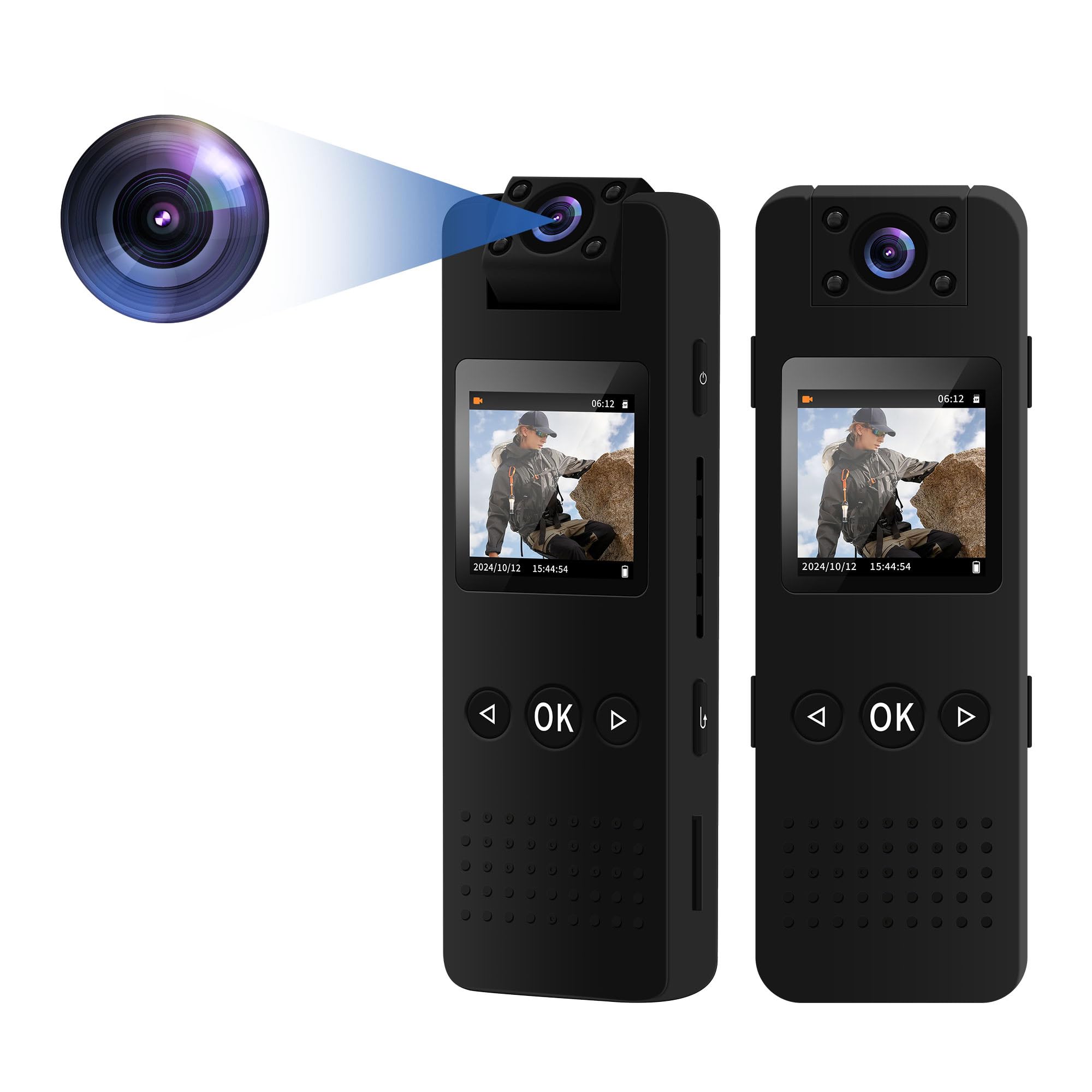 4K Bodycam Körperkamera Mini, Body Cam mit APP, Mini Body Camera Bewegungserkennung Tragbare Überwachungskamera, Kleine Kamera ohne WLAN, Mini Kamera, Videokamera für Polizei/Sport