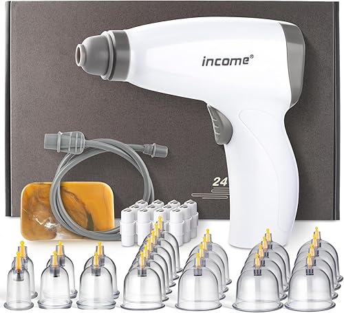 Scienlodic Juego de ventosas de 24 piezas, máquina eléctrica portátil de terapia de ventosas con bomba, 24 ventosas profesionales al vacío, kit de